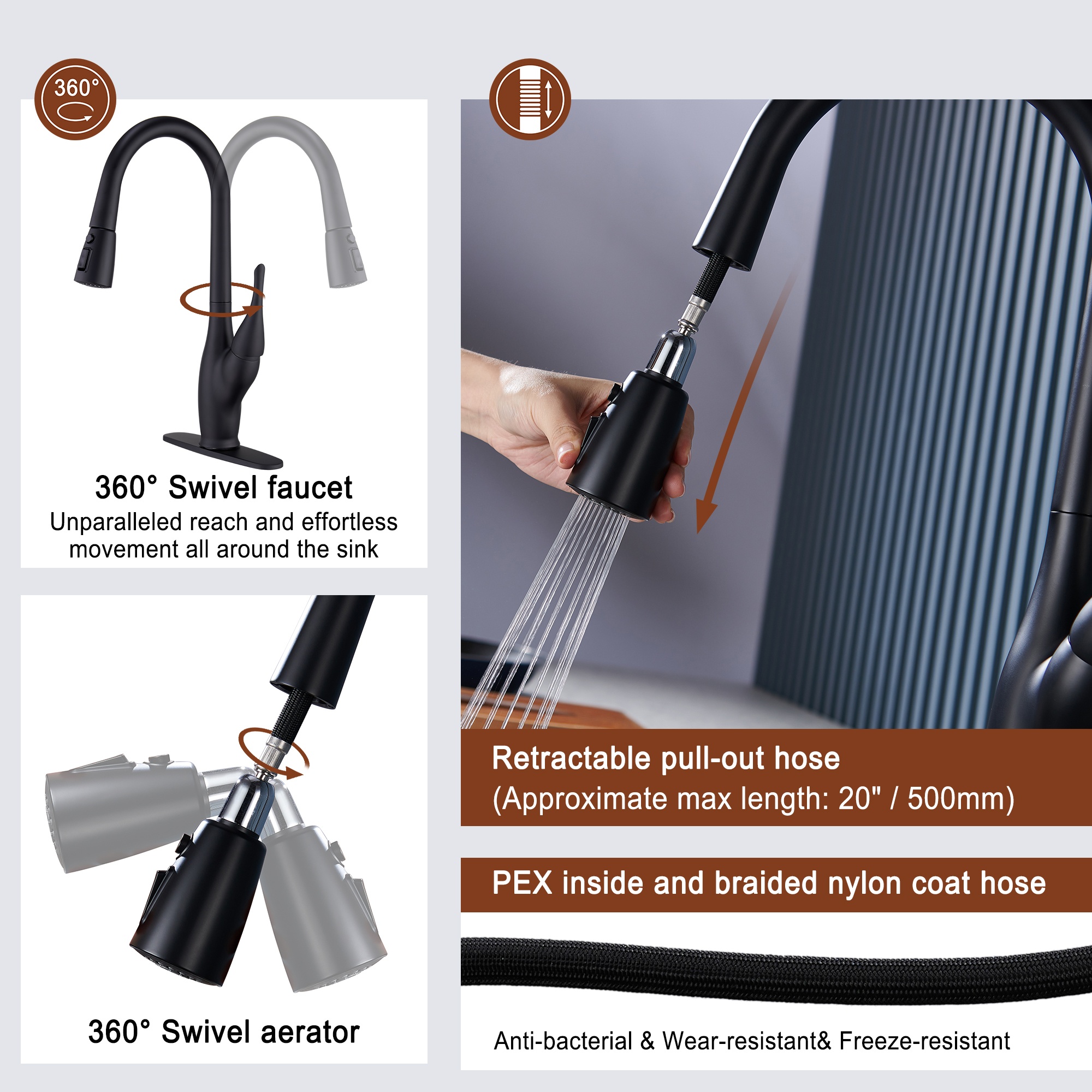 Pull-Down Kitchen Faucet with Dual Function Sprayer 7-Layer Electroplated Finish