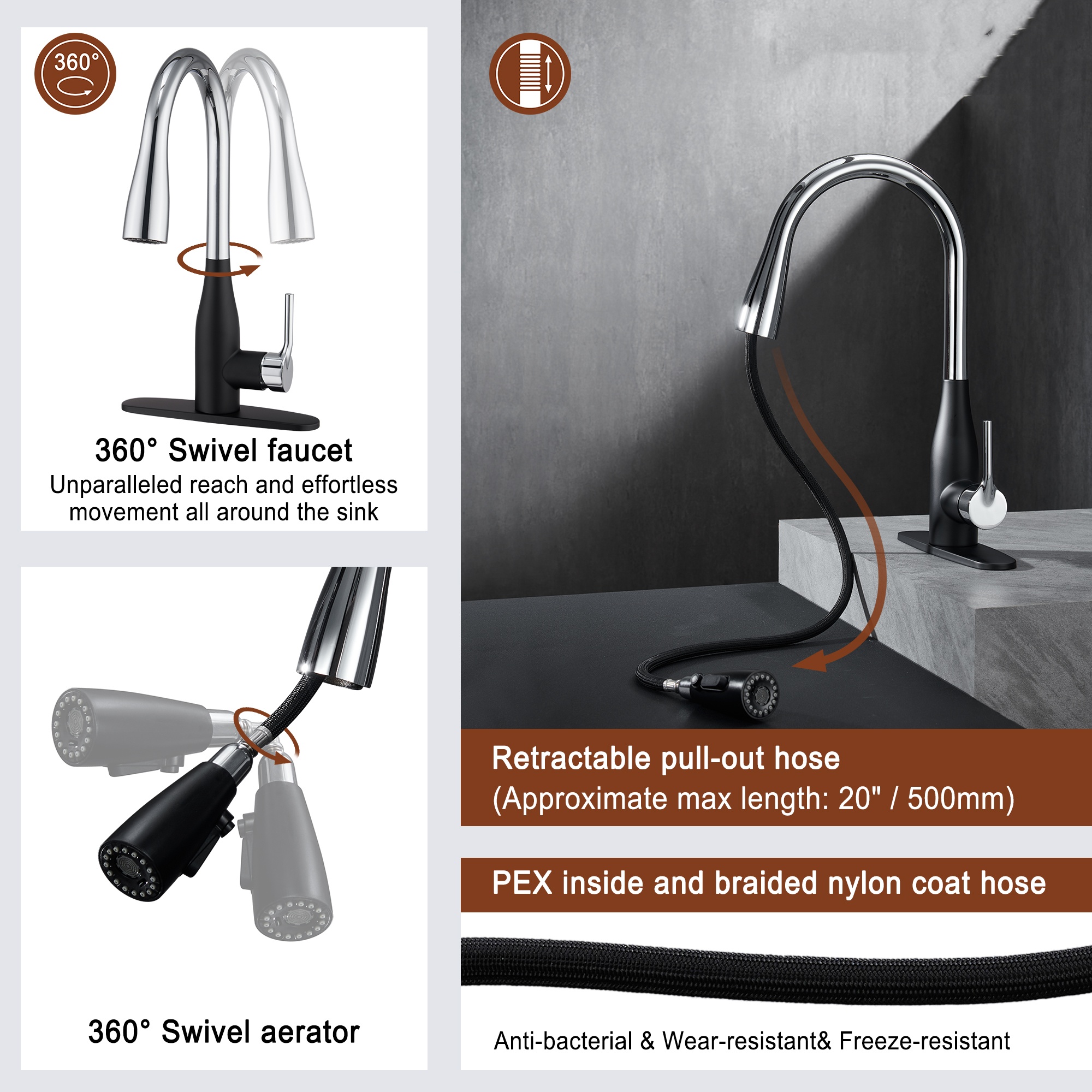Pull Down Kitchen Faucet with Spray & Stream Modes Durable Finish