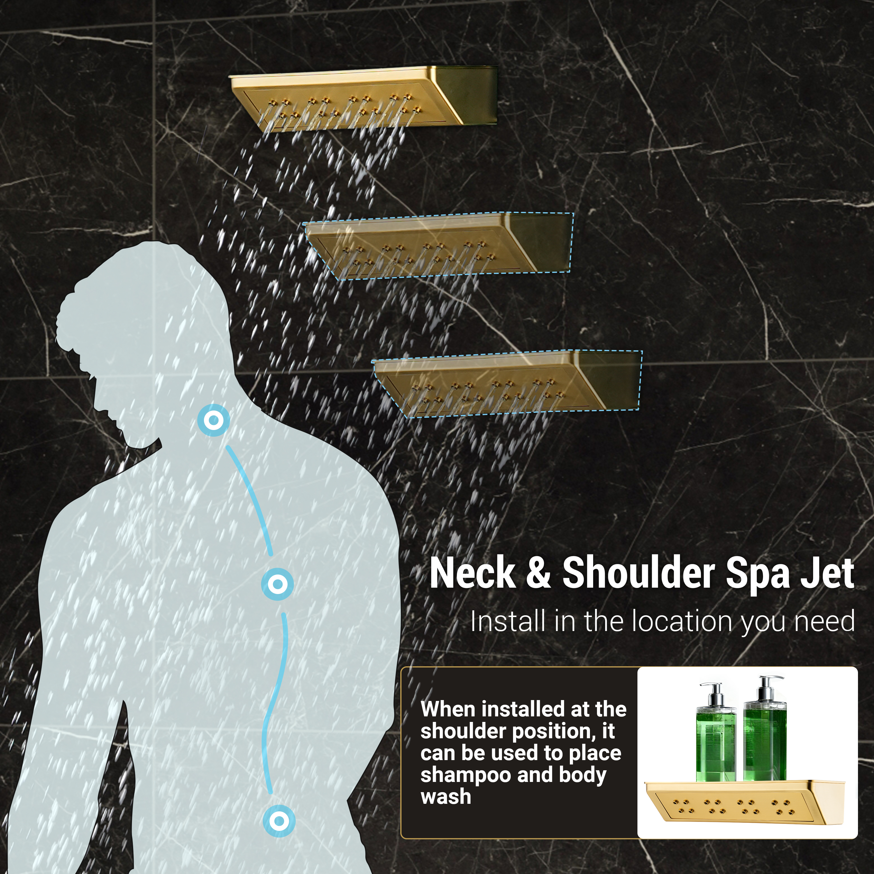 23.6" x 15.7" Ceiling-Mounted 5-Function Thermostatic Shower System with Neck/Back Massage Spout