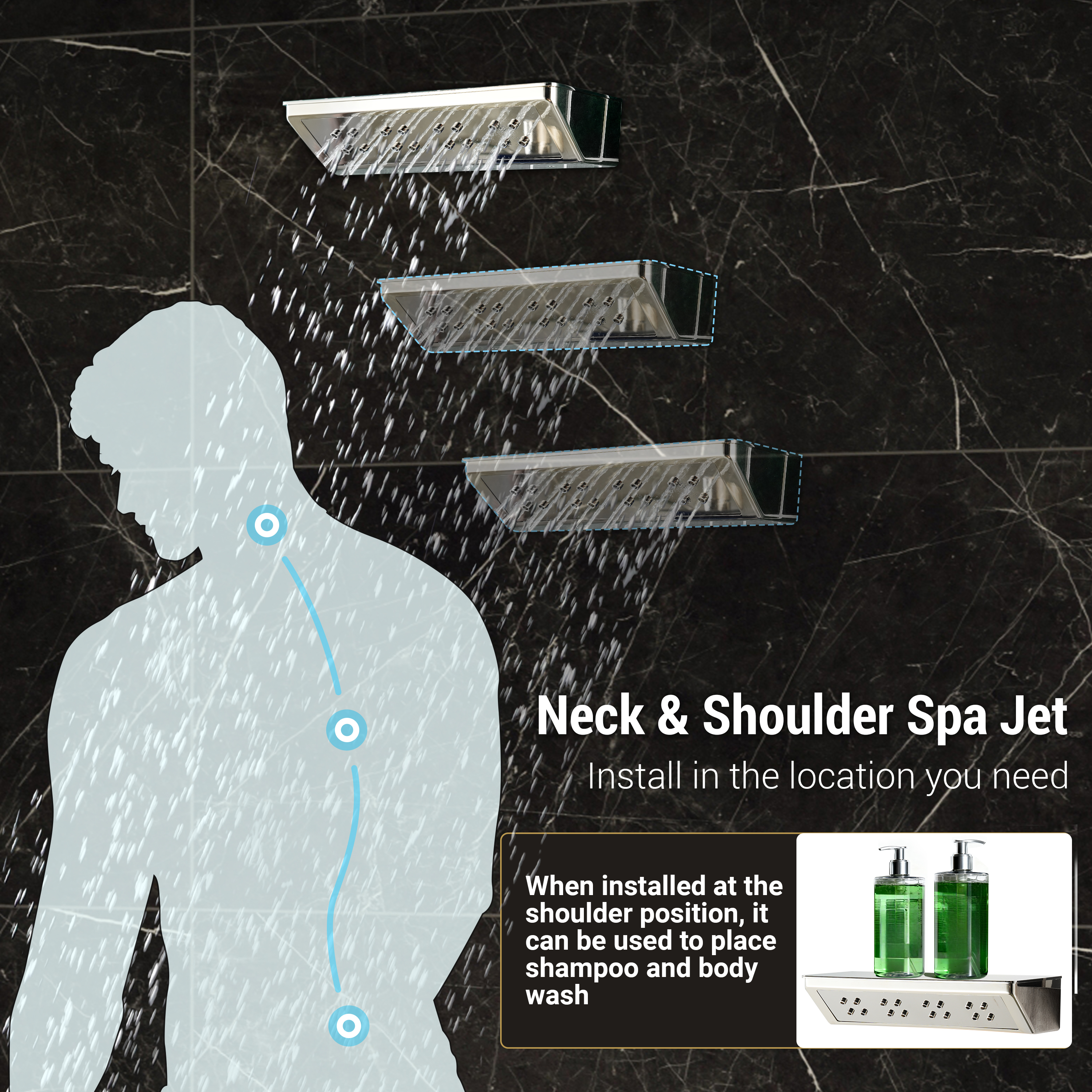 23.6" x 15.7" Ceiling-Mounted 5-Function Thermostatic Shower System with Neck/Back Massage Spout