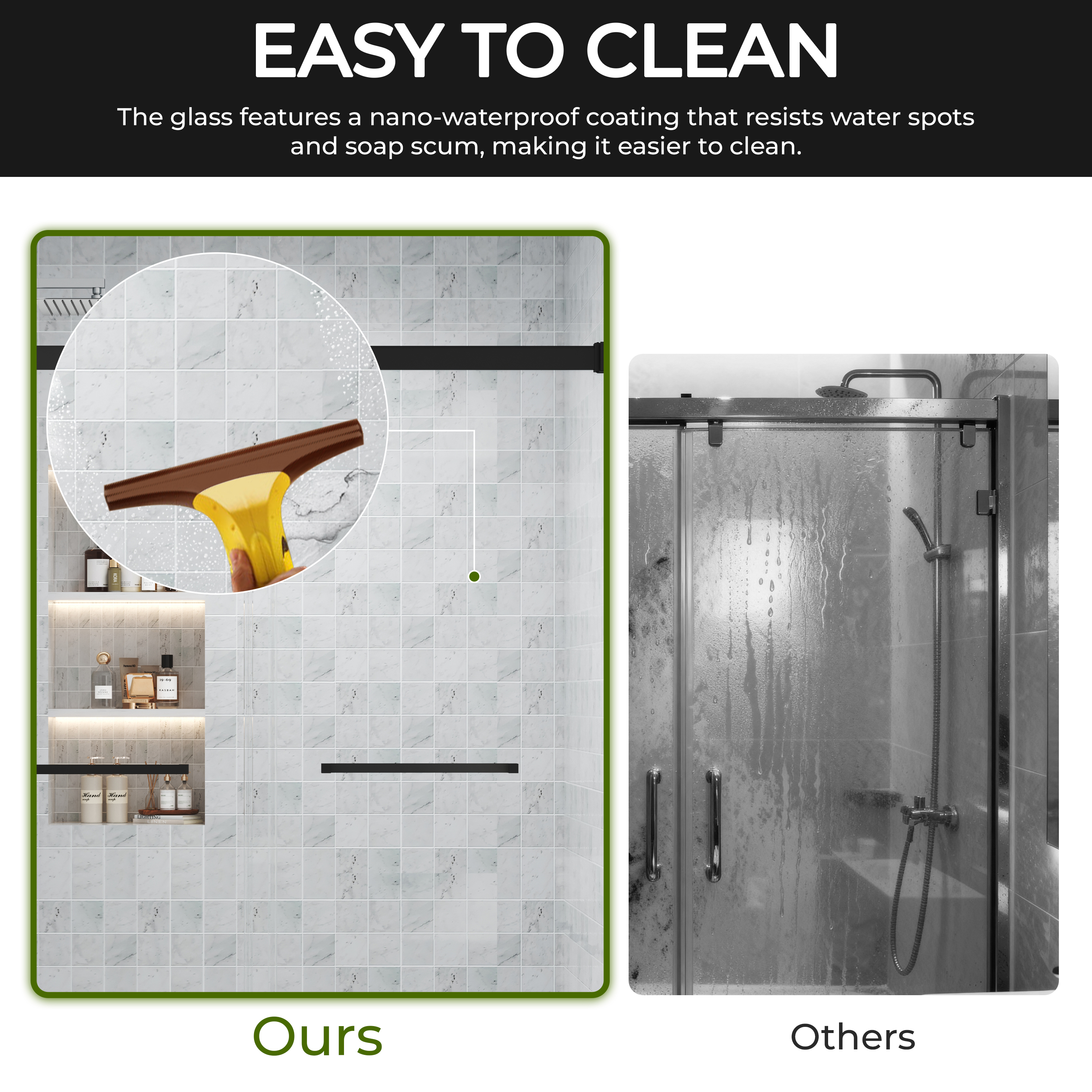 48"x76" Adjustable Frameless Double Sliding Shower Door with Towel Bars