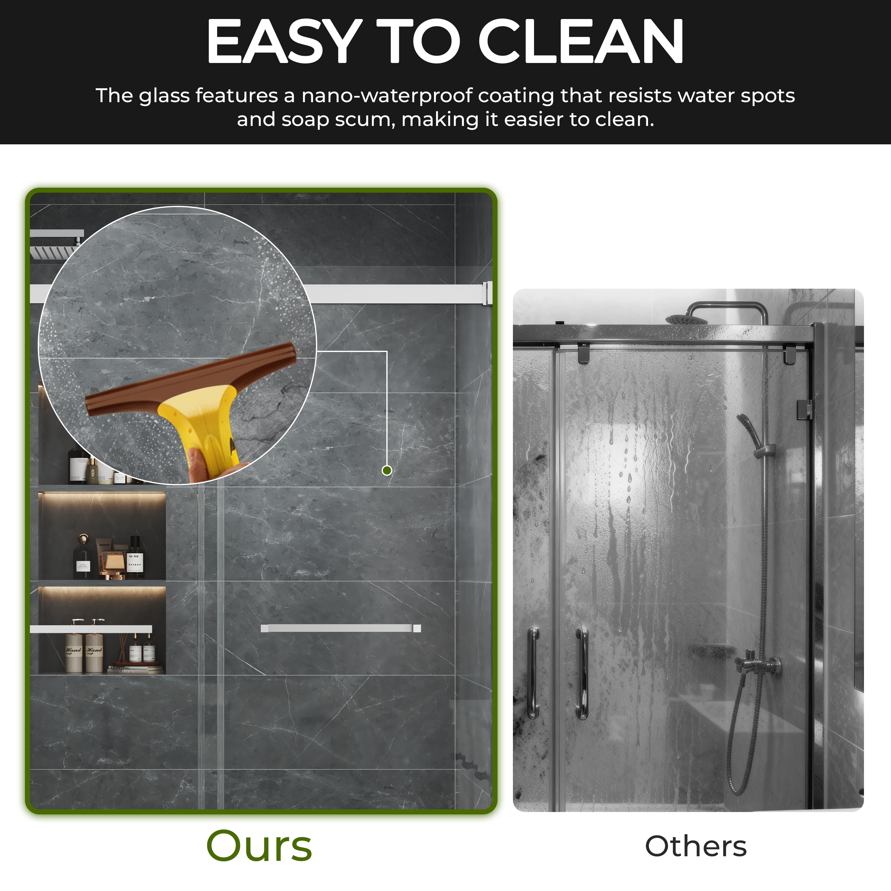 48"x76" Adjustable Frameless Double Sliding Shower Door with Towel Bars