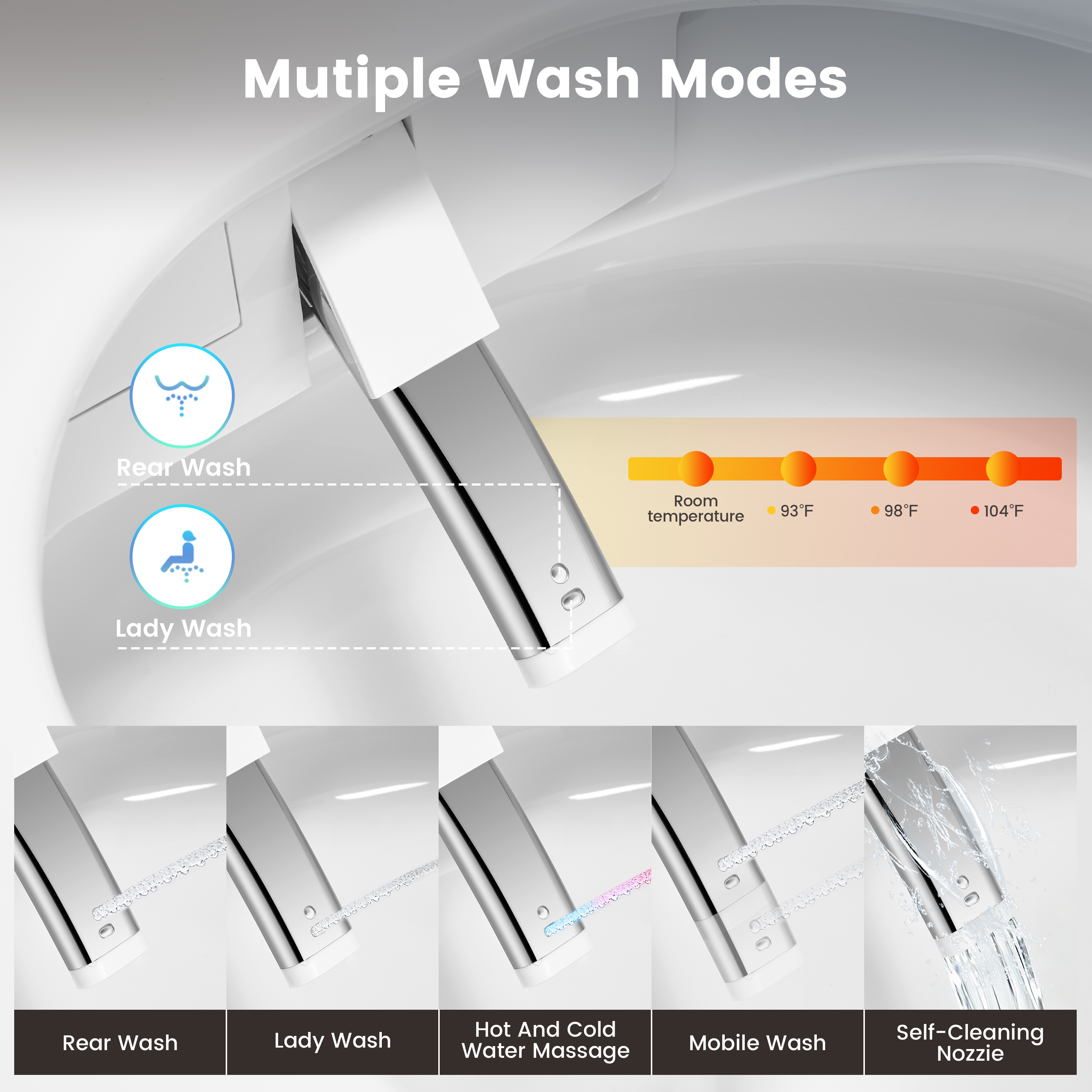 Modern Antibacterial Ceramic Smart Toilet with Side Ambient Lighting