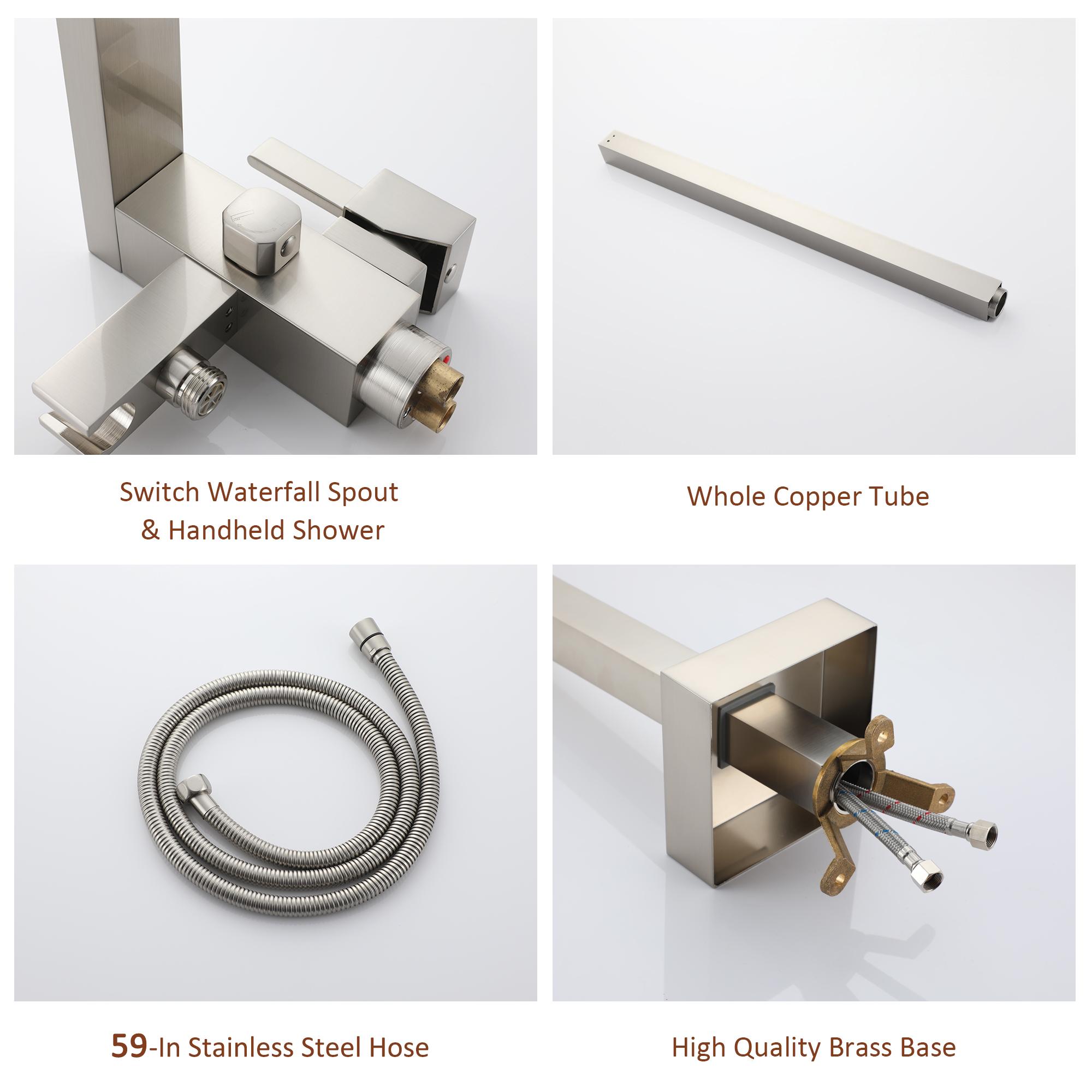 Single Handle Freestanding Tub Faucet with Hand Shower in Brushed Nickel