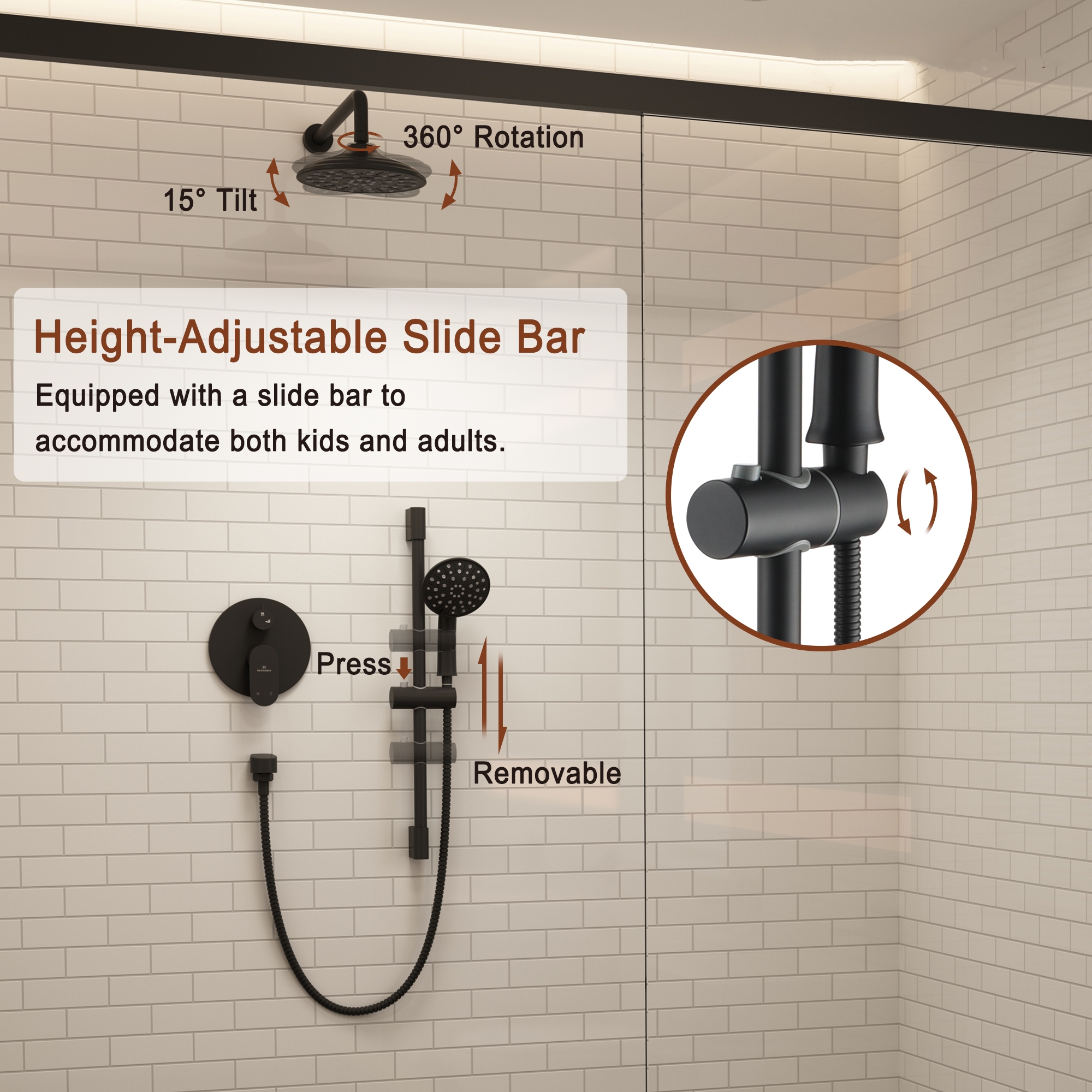 8-inch Rain Shower Head System with Pressure Balance Valve