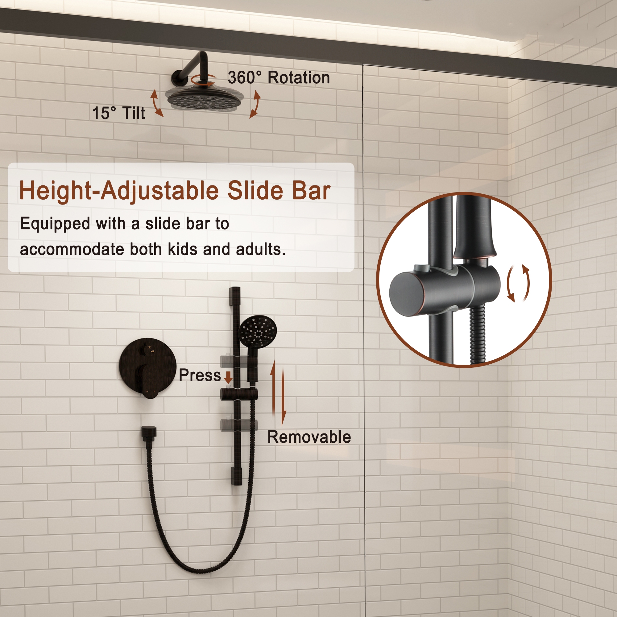 8-inch Rain Shower Head System with Pressure Balance Valve