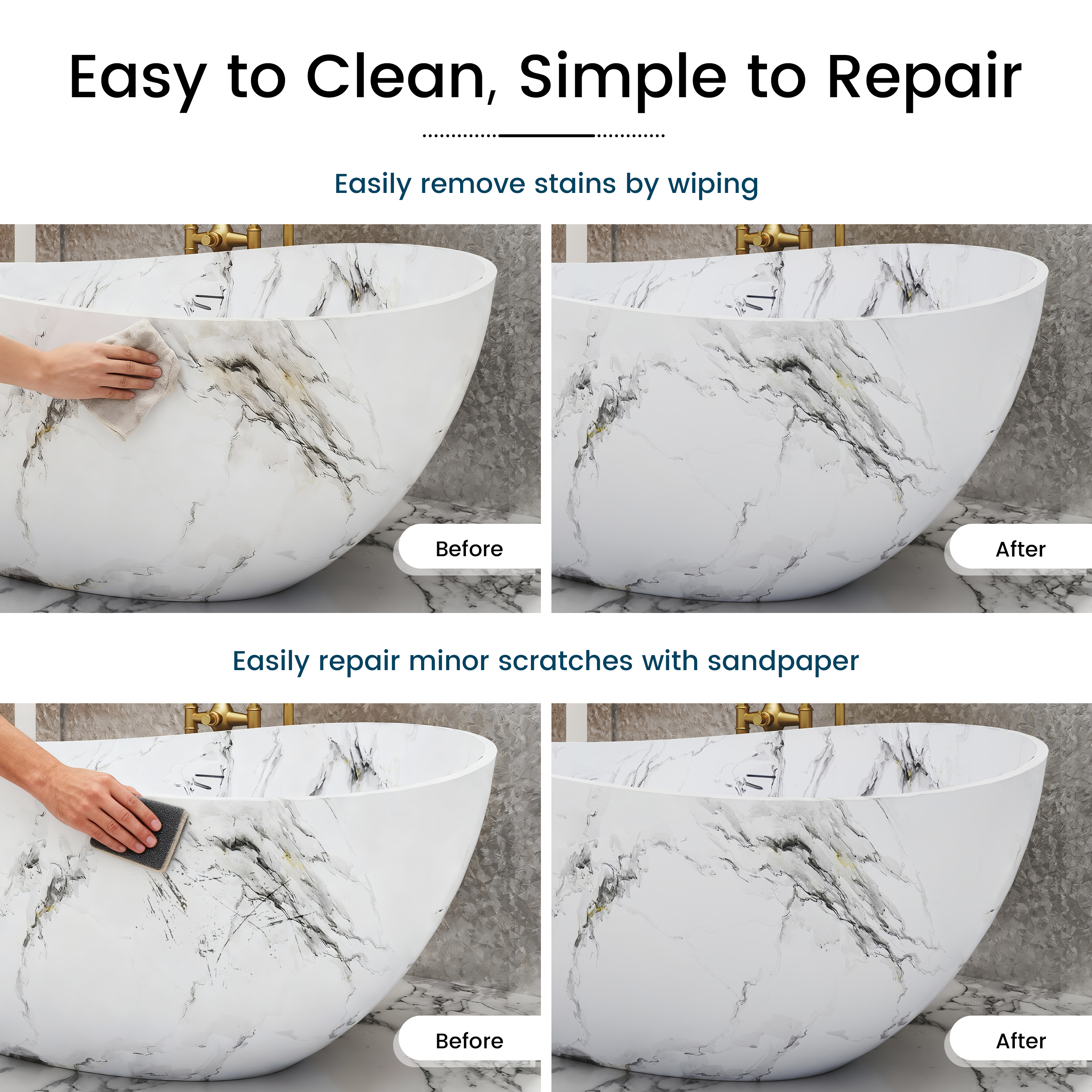 63" Artistic Marble Sculptural Solid Surface Freestanding Soaking Bathtub