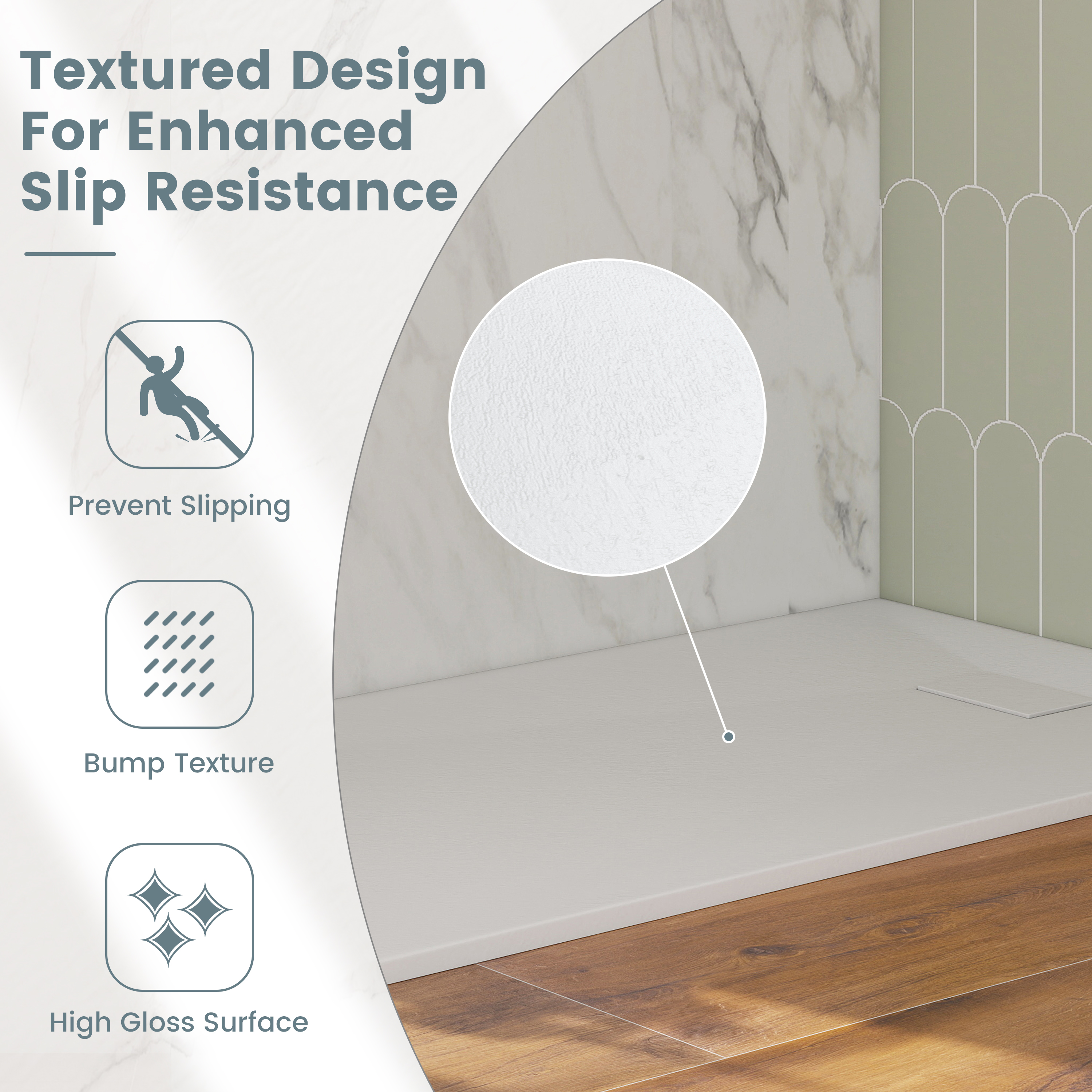 European-Style SMC Shower Base with Sleek Marble Texture in Black & White