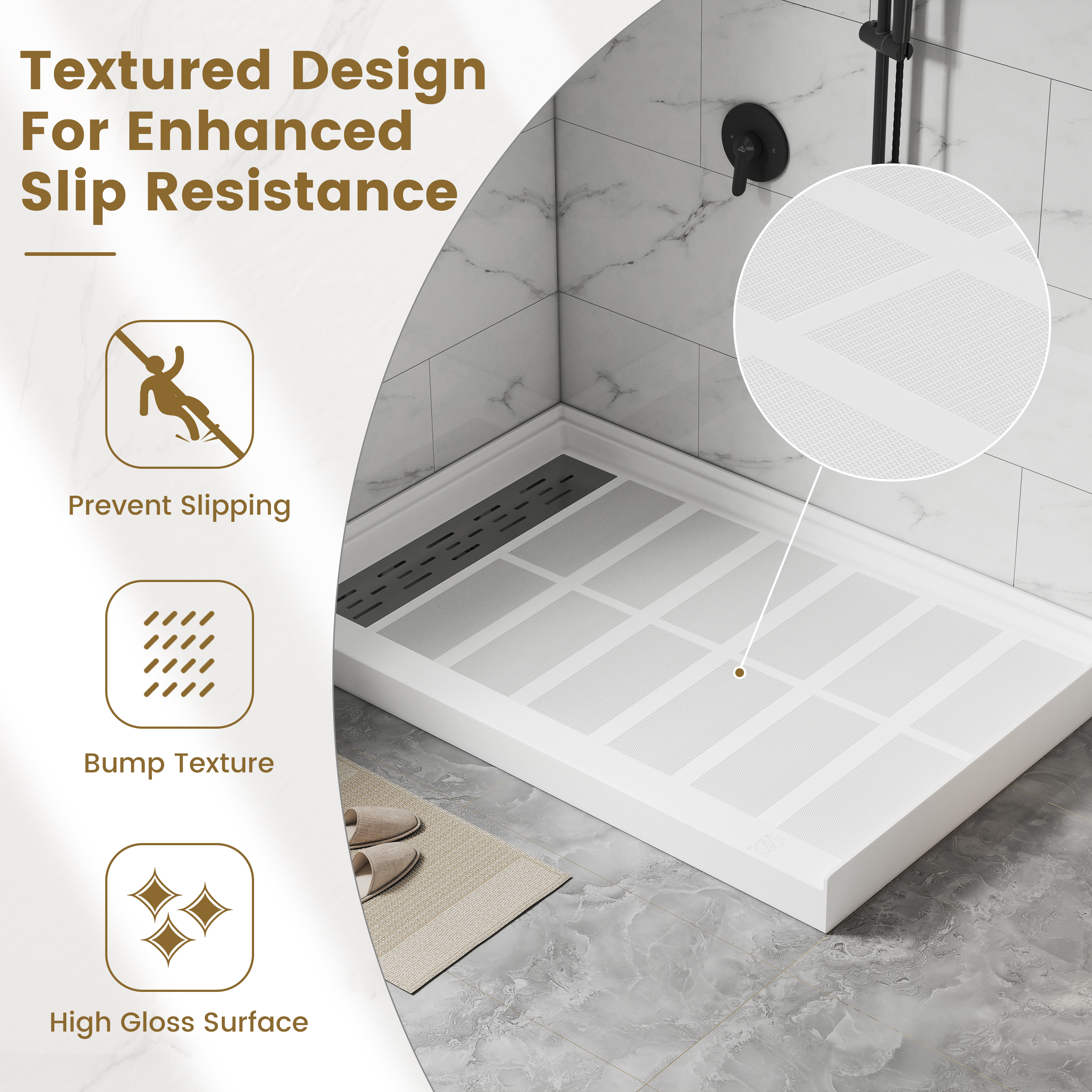48"x32" SMC Shower Base with Anti-Slip Textured Floor & Easy Install