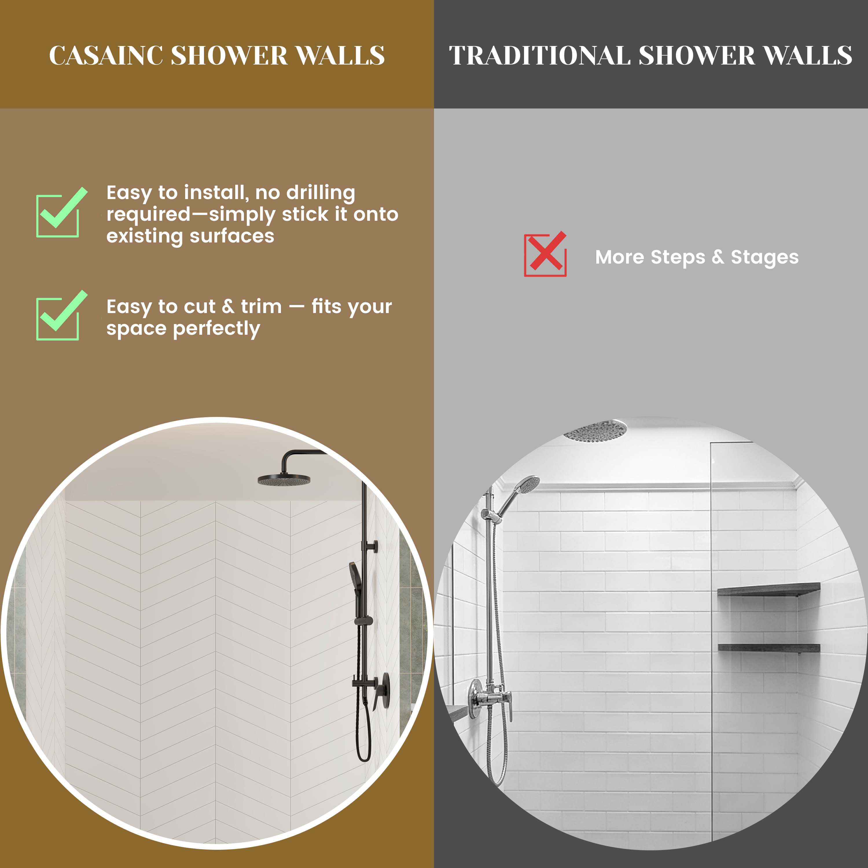 V-Shaped Herringbone SMC Shower Wall Panels with Waterproof & Easy Install