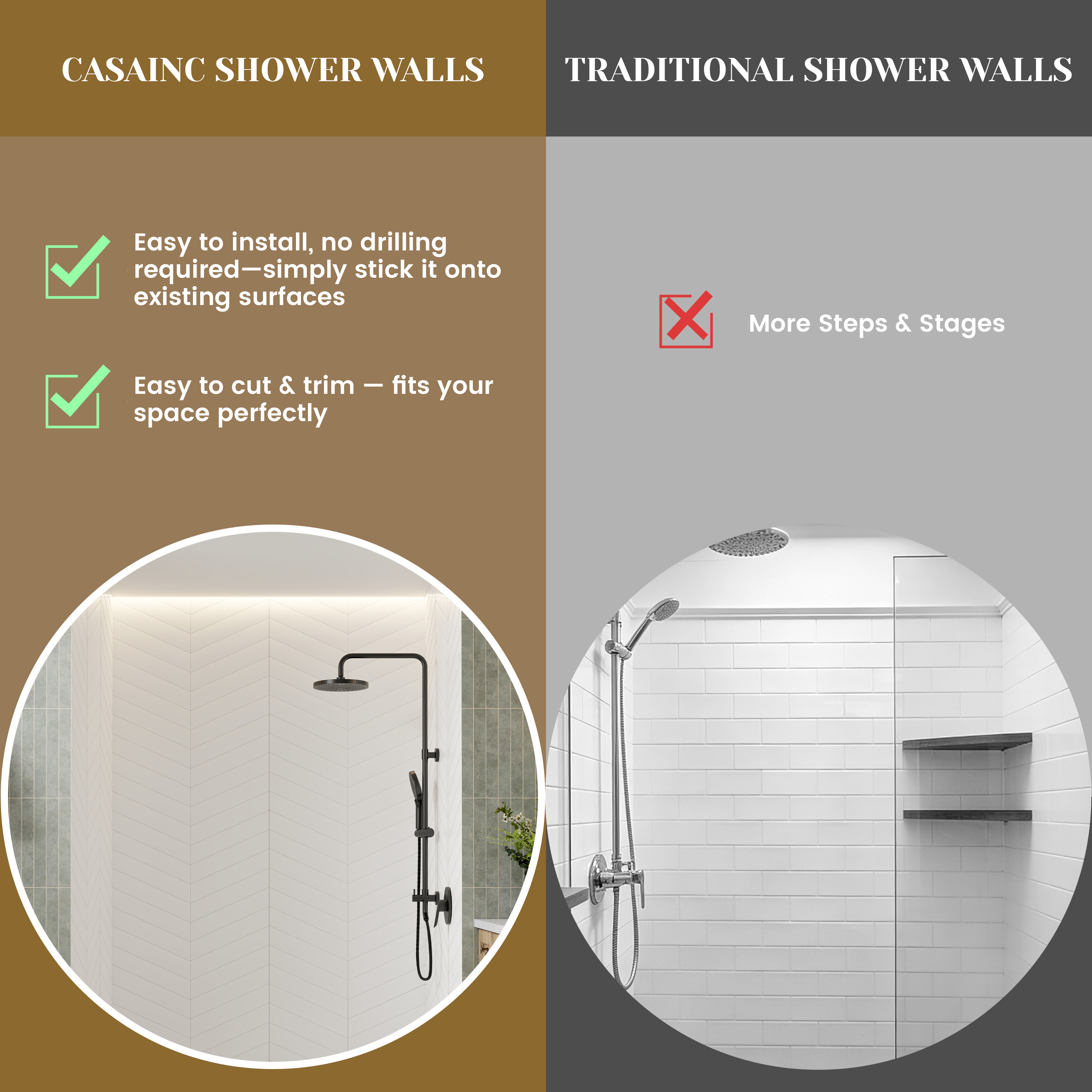 V-Shaped Herringbone SMC Shower Wall Panels with Waterproof & Easy Install
