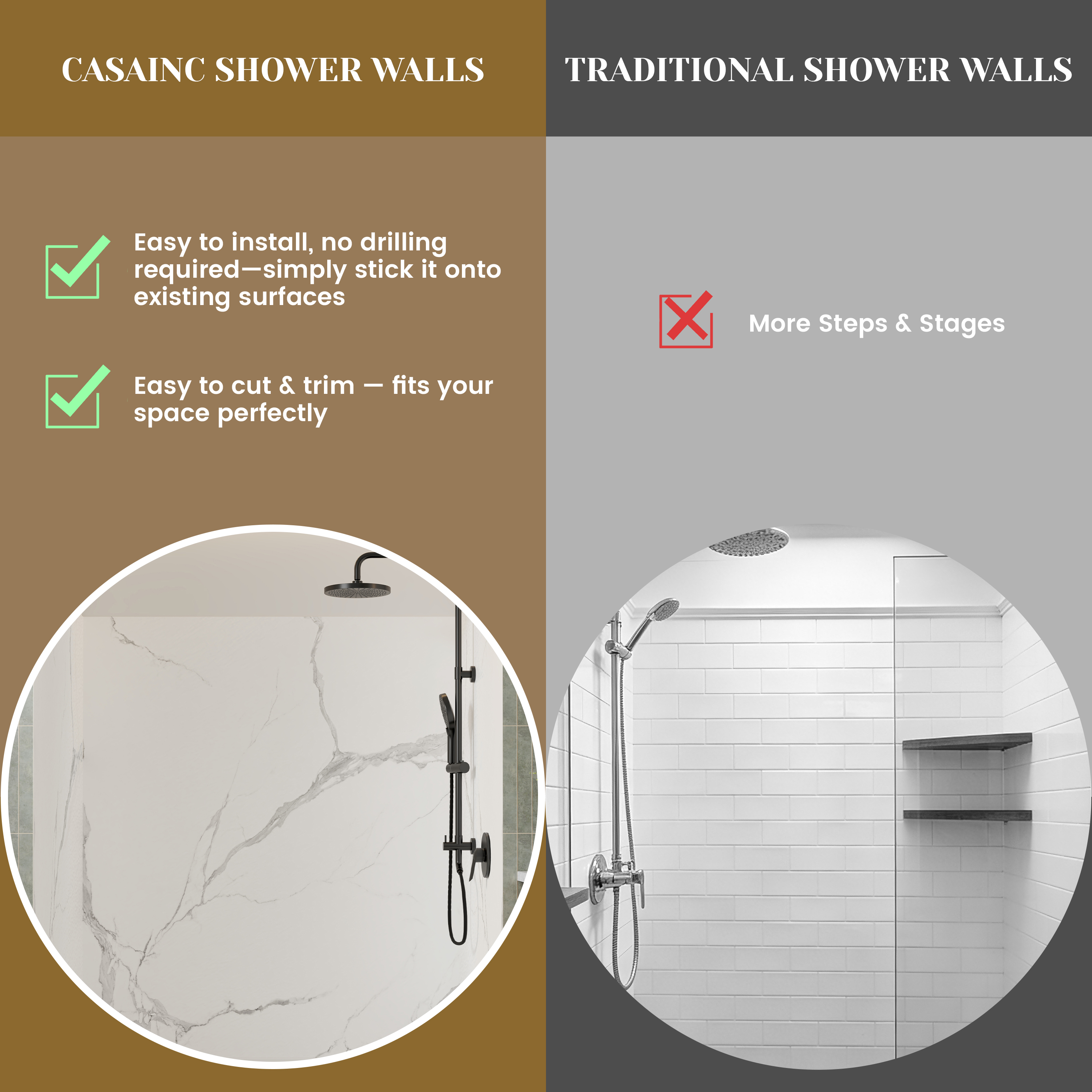 3-Piece SMC Marble Shower Wall Panels for Modern Showers