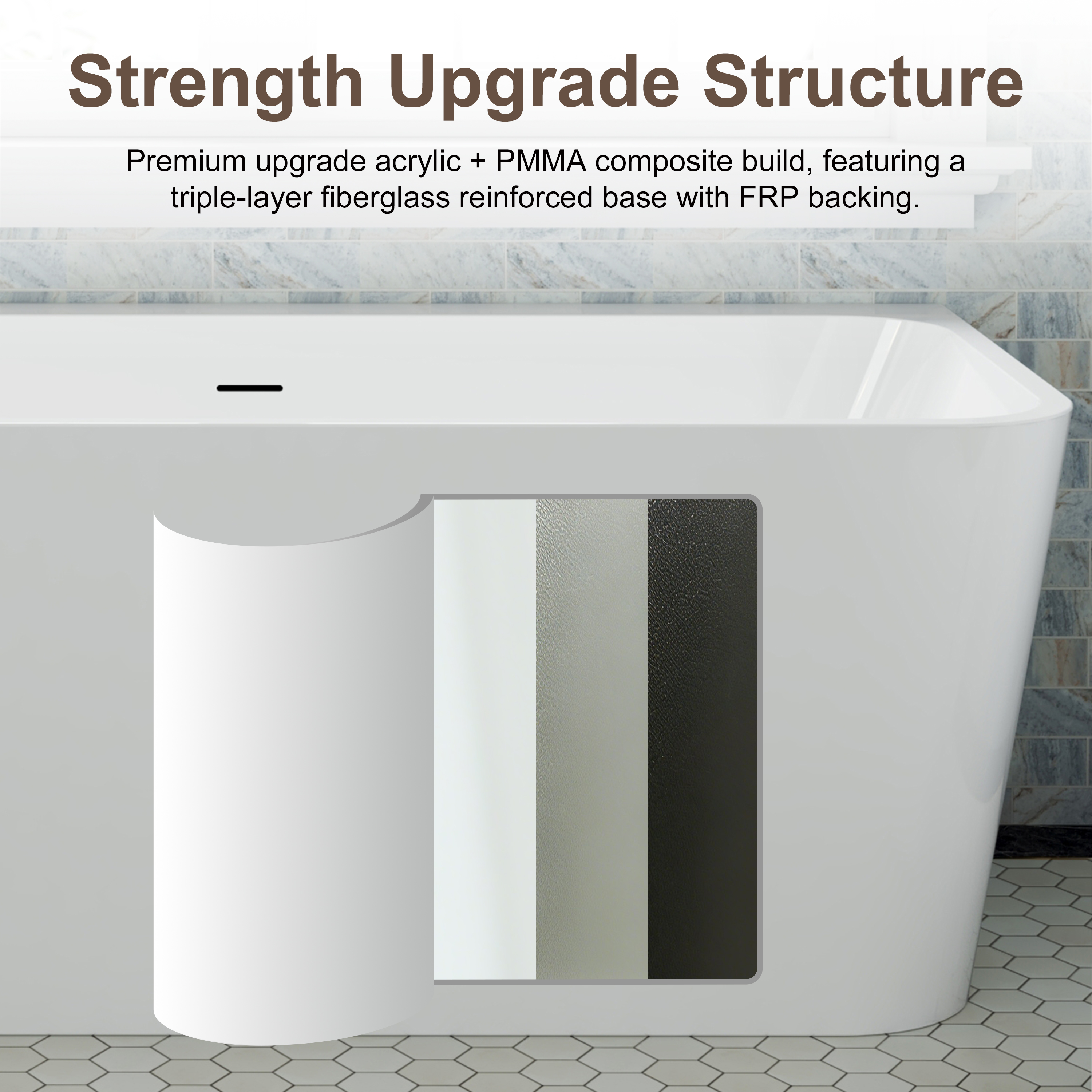 55"/59" Glossy White Square Freestanding Acrylic Bathtub with Modern Industrial Design