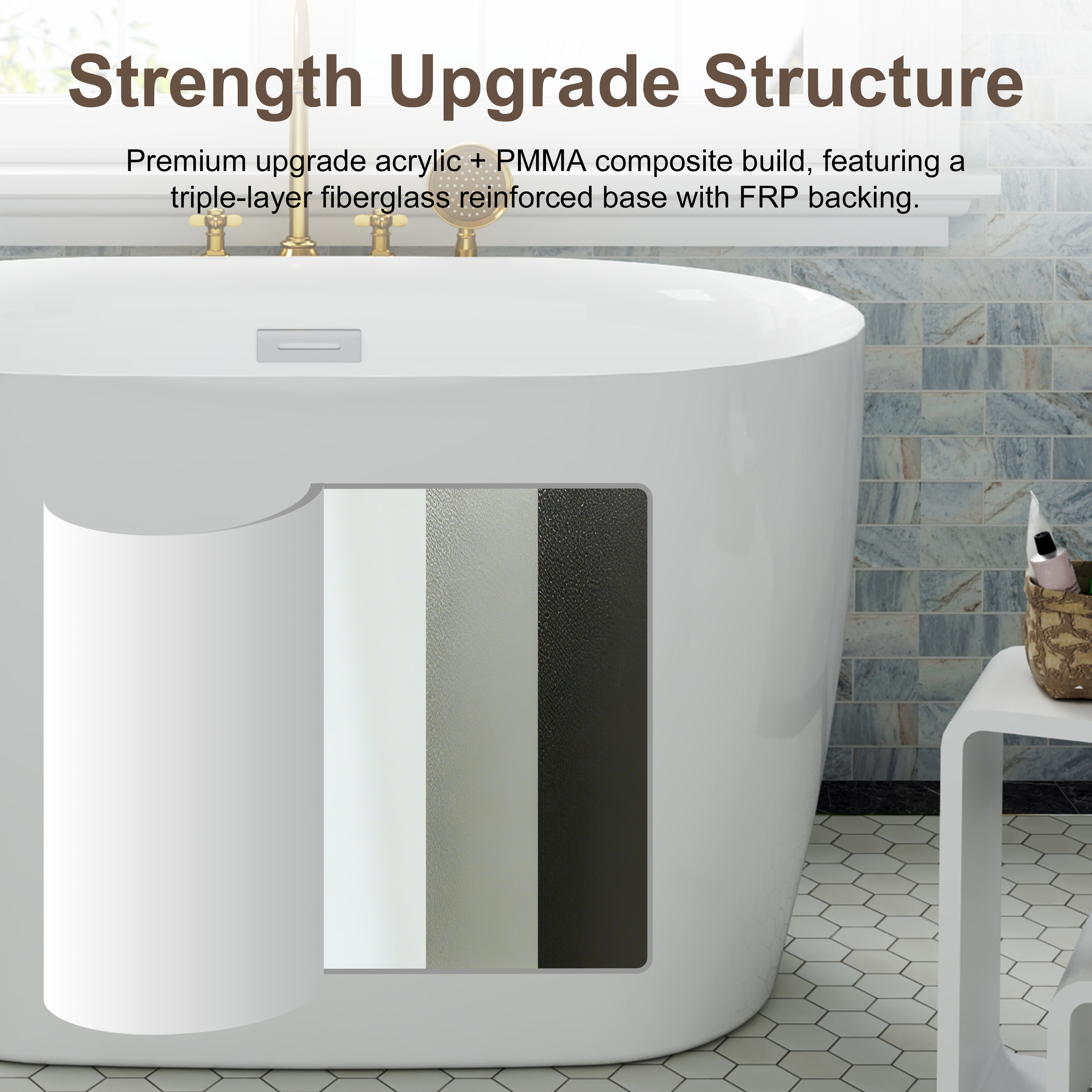 43" Transitional Acrylic Freestanding Bathtub with Built-In Seat