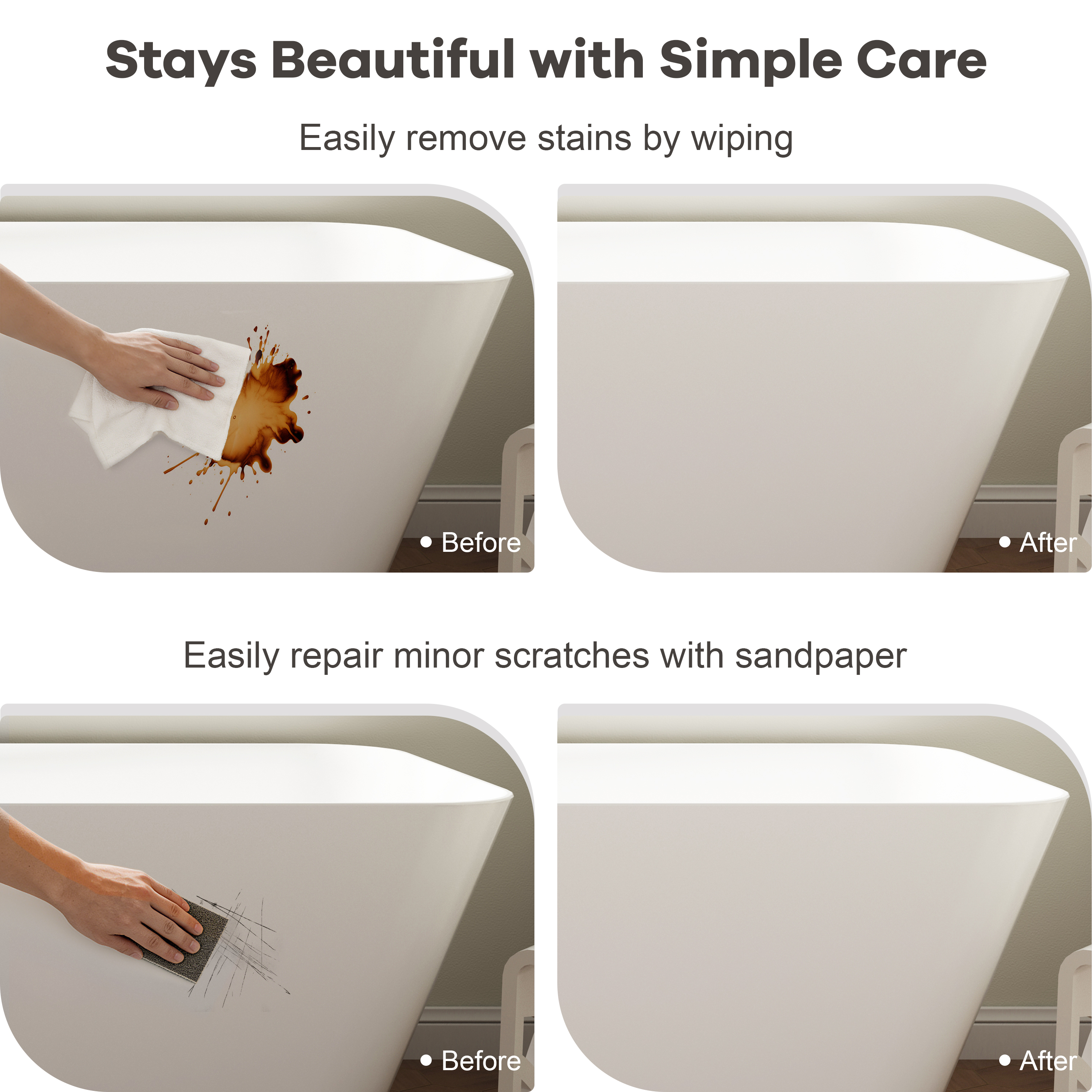 67" Rectangular Solid Surface Freestanding Soaker Tub in Matte White