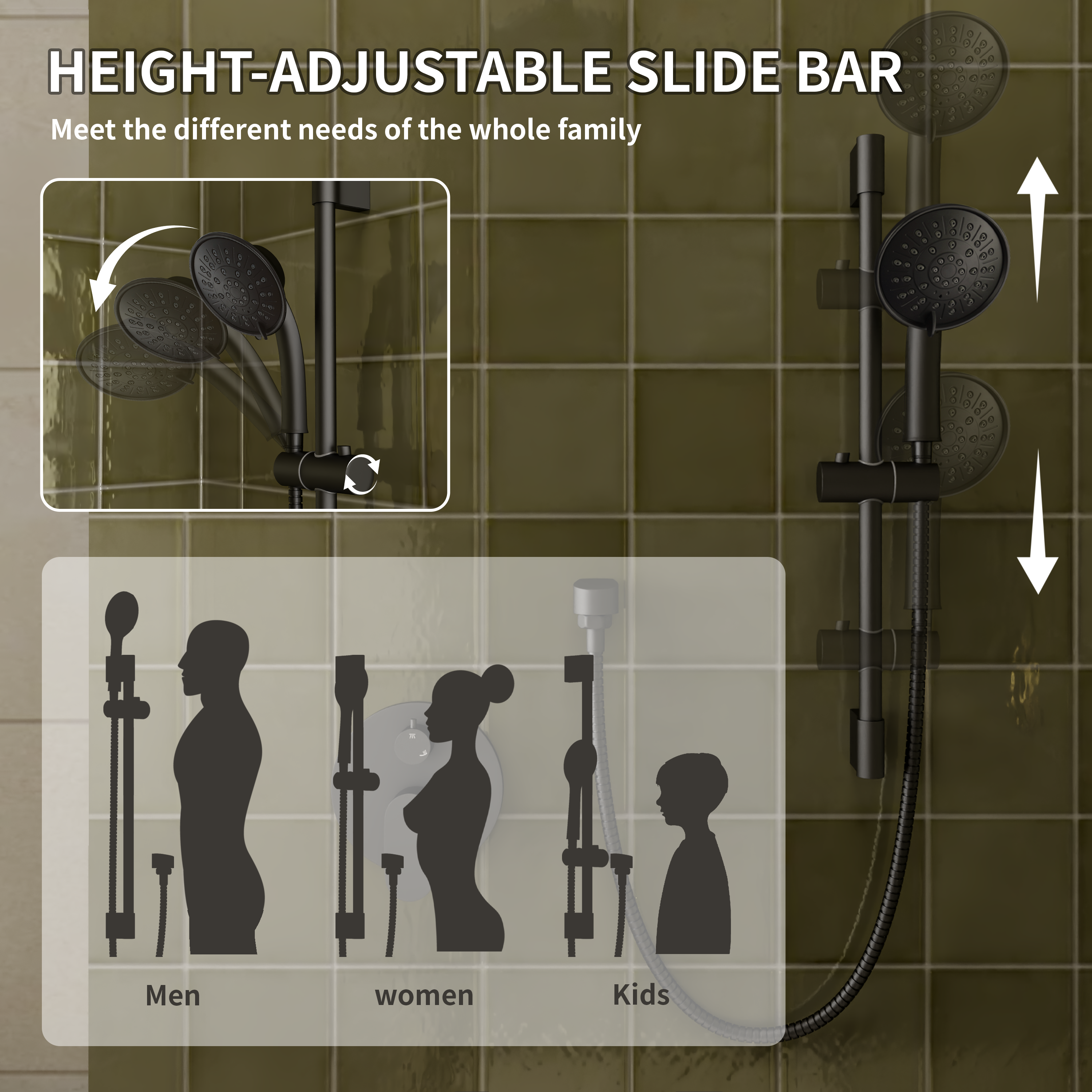 8" Rain Shower Head System with Pressure Balance Valve
