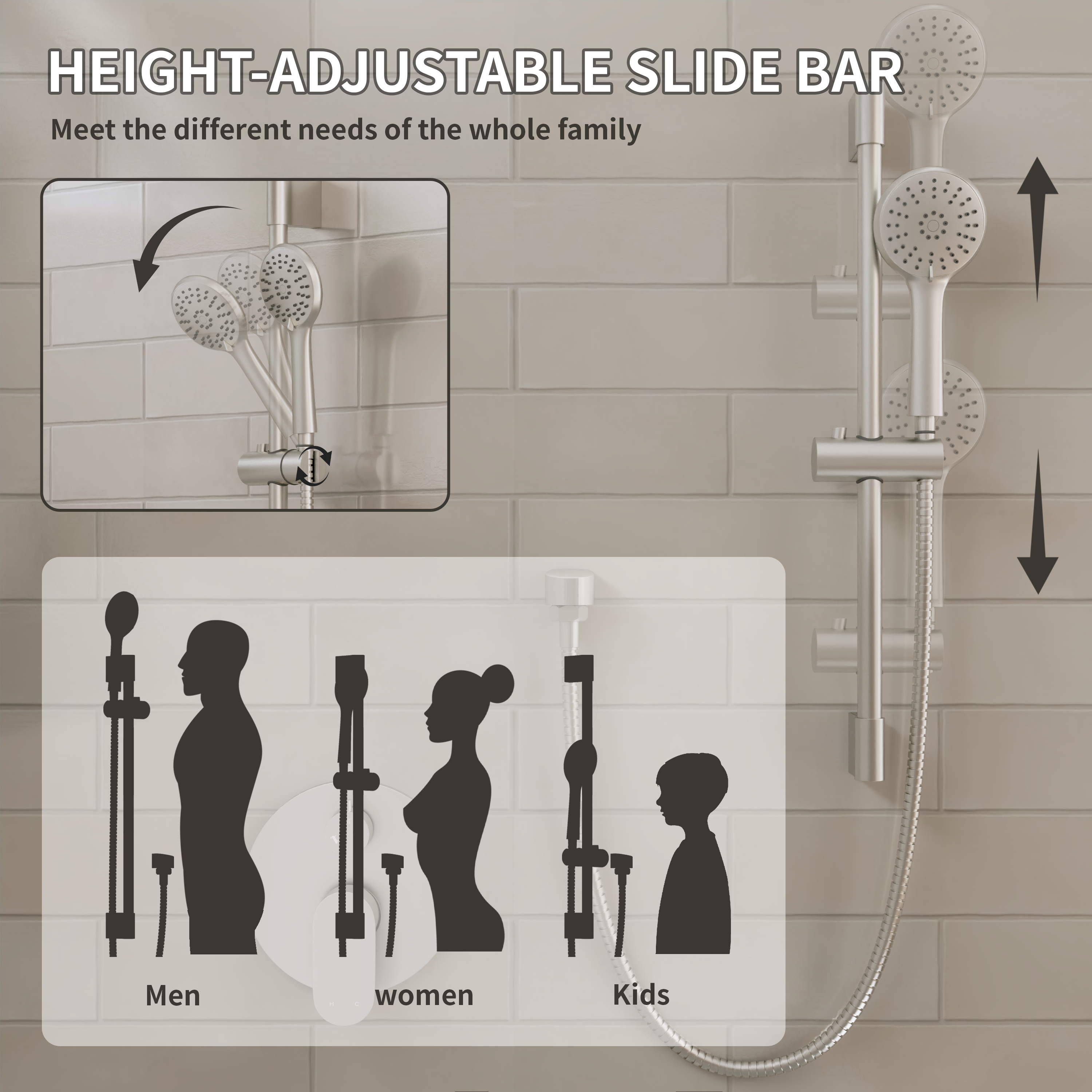 9" 3-Function Shower Faucet Set with Tub Spout & Slide Bar