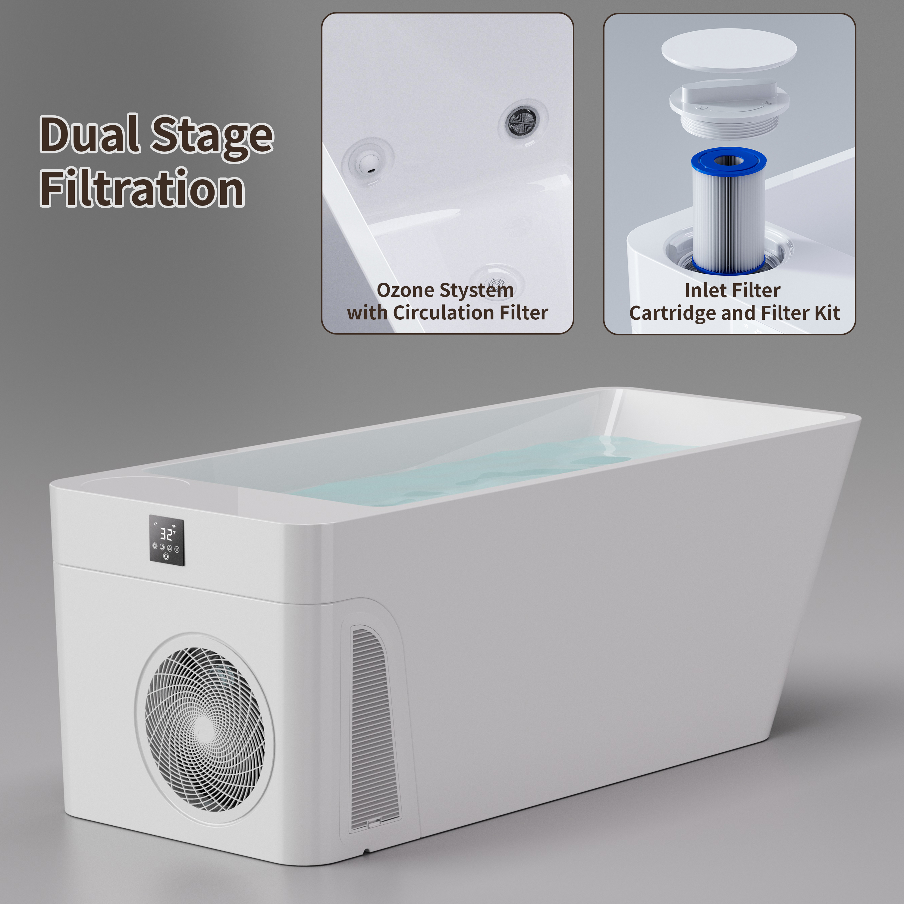 77" All-in-One Cold Plunge Tub with Built-In Chiller and Insulated Cover