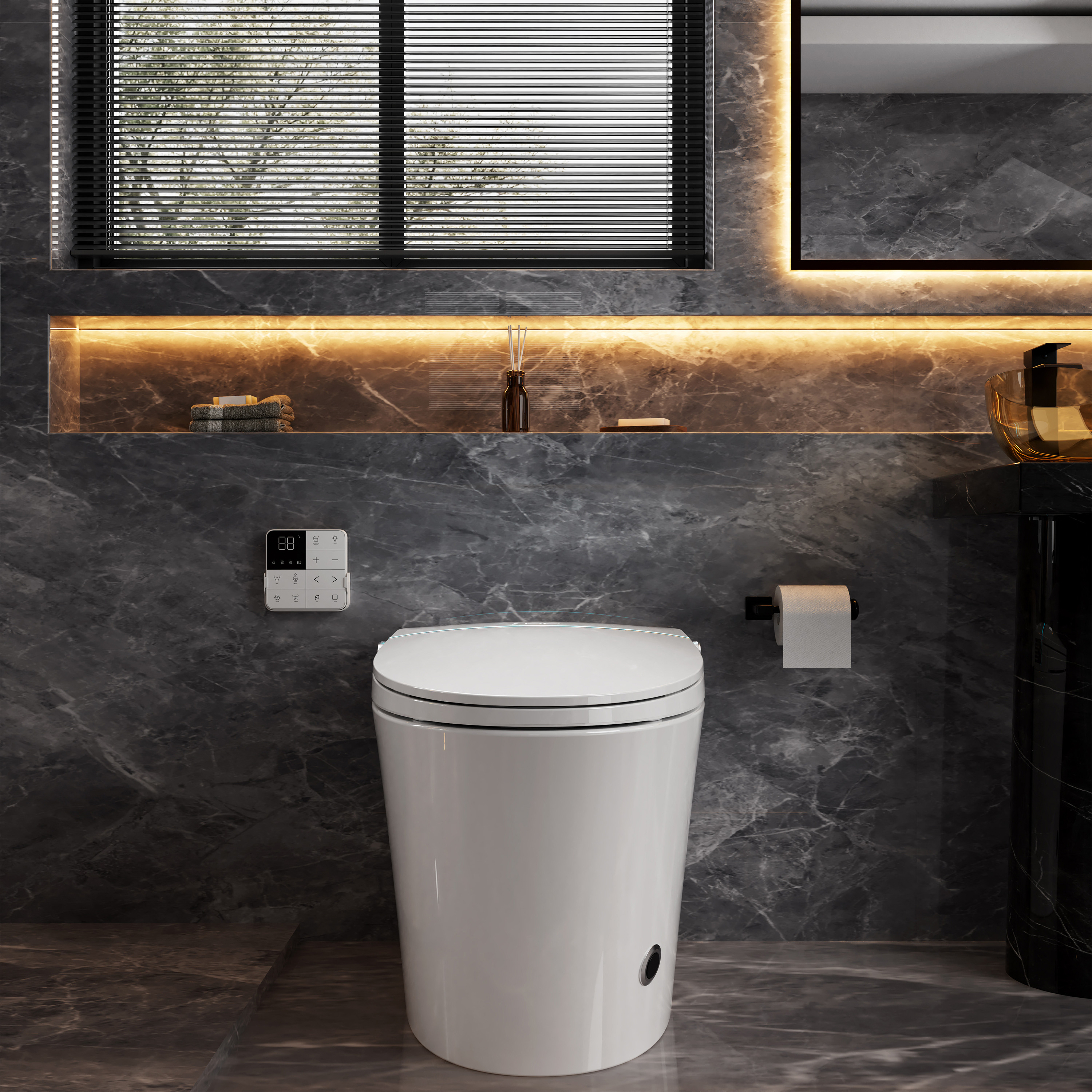 Mordern One-piece Elongated Smart Bidet Toilet with Digital Display, Auto Lid, Heated Seat & Dual Flush