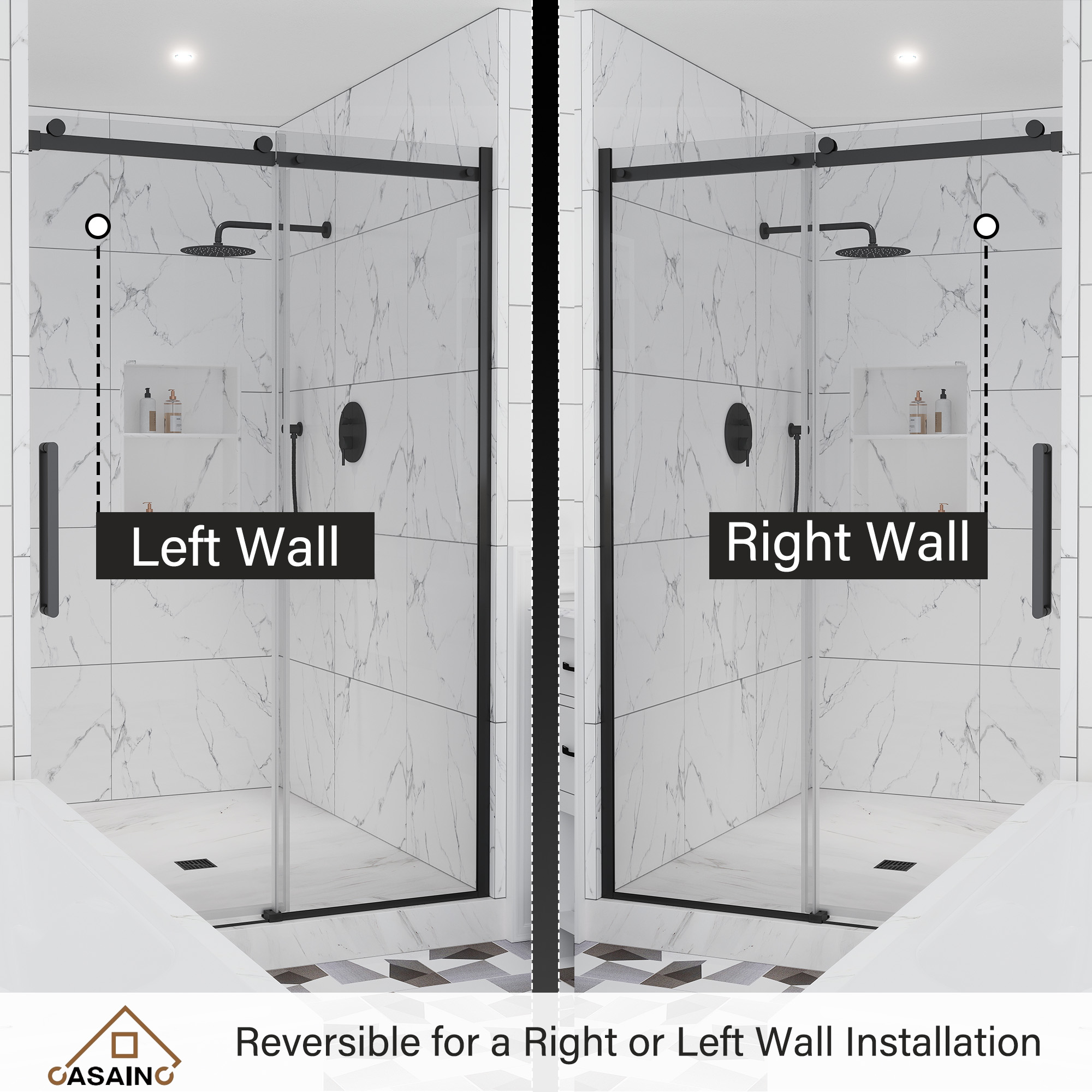 48"x76" Sleek Frameless Single Sliding Shower Door in Matte Black/Brushed Nickel/Chrome with Anti-jump Technology