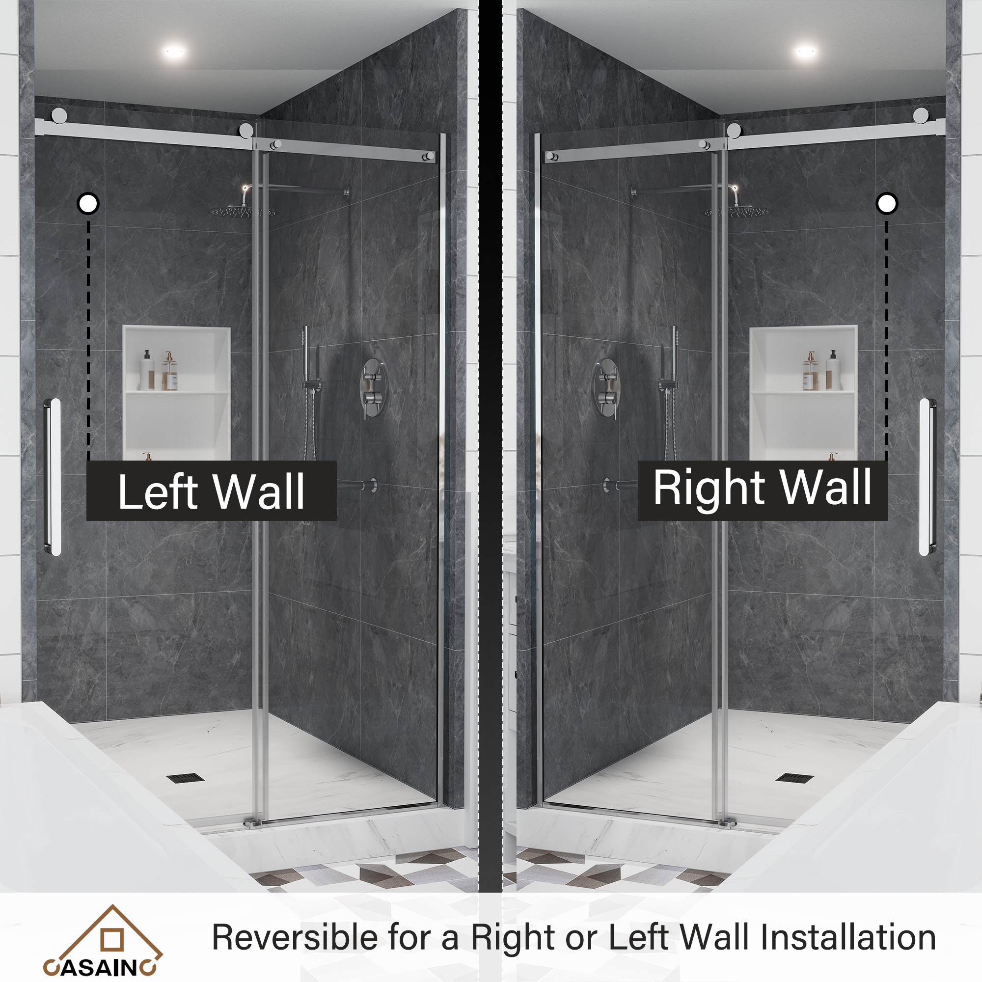 48"x76" Sleek Frameless Single Sliding Shower Door in Matte Black/Brushed Nickel/Chrome with Anti-jump Technology