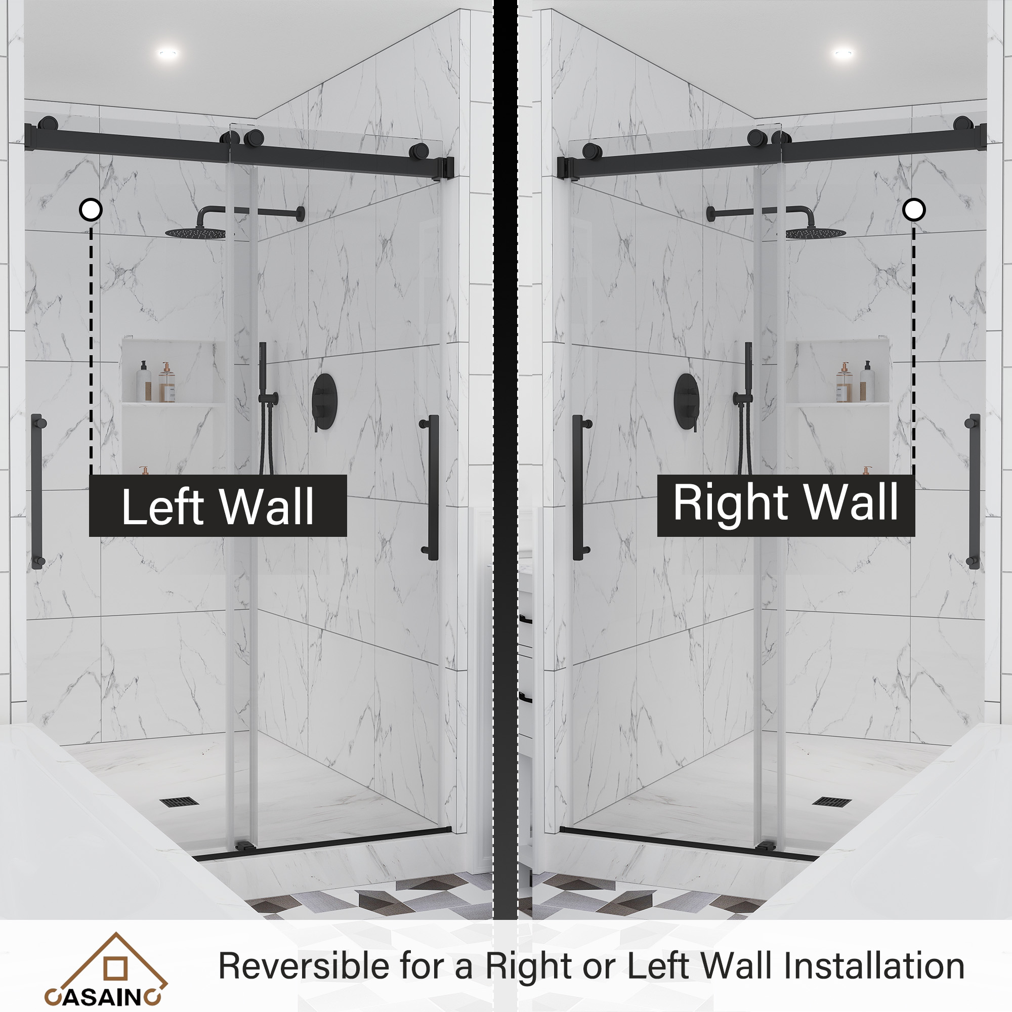 48"x76" Double Sliding Frameless Shower Door in Matte Black/Brushed Nickel/Chrome, Tempered Safety Glass and Reversible Installation
