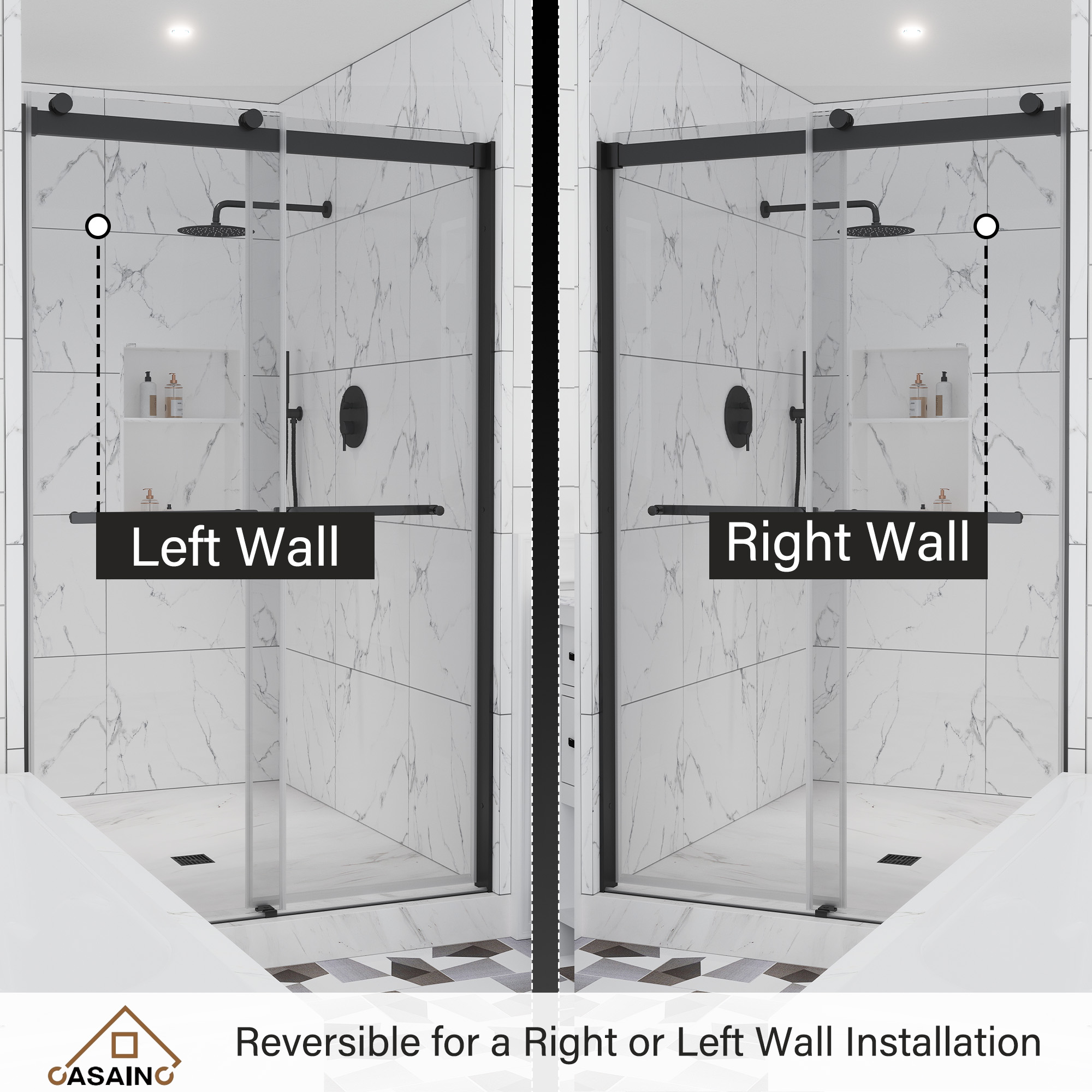 48"x76" Double Frameless Shower Door in Matte Black/Brushed Nickel/Chrome, Sliding Shower Enclosure with Rounded Corners Tempered Glass