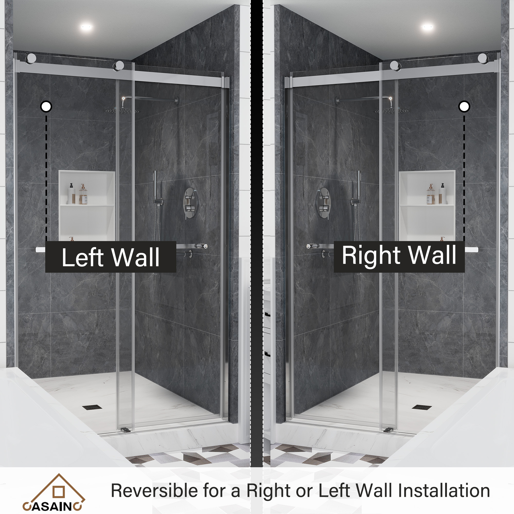 48"x76" Double Frameless Shower Door in Matte Black/Brushed Nickel/Chrome, Sliding Shower Enclosure with Rounded Corners Tempered Glass