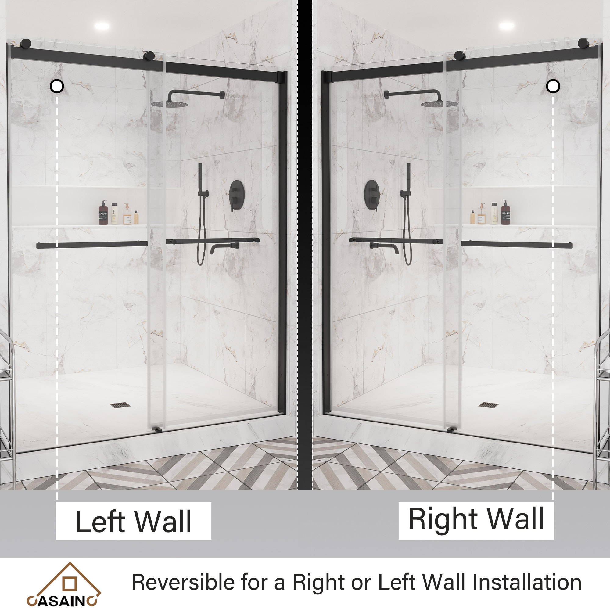 60"x76" Double Sliding Frameless Shower Door in Matte Black/Brushed Nickel/Chrome, 5/16" Thick Tempered Glass Shower Enclosure