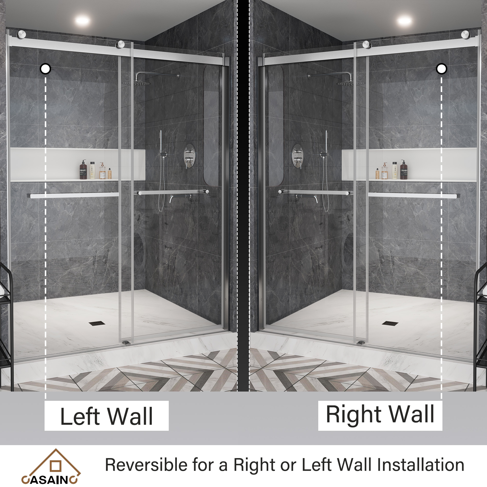 60"x76" Double Sliding Frameless Shower Door in Matte Black/Brushed Nickel/Chrome, 5/16" Thick Tempered Glass Shower Enclosure