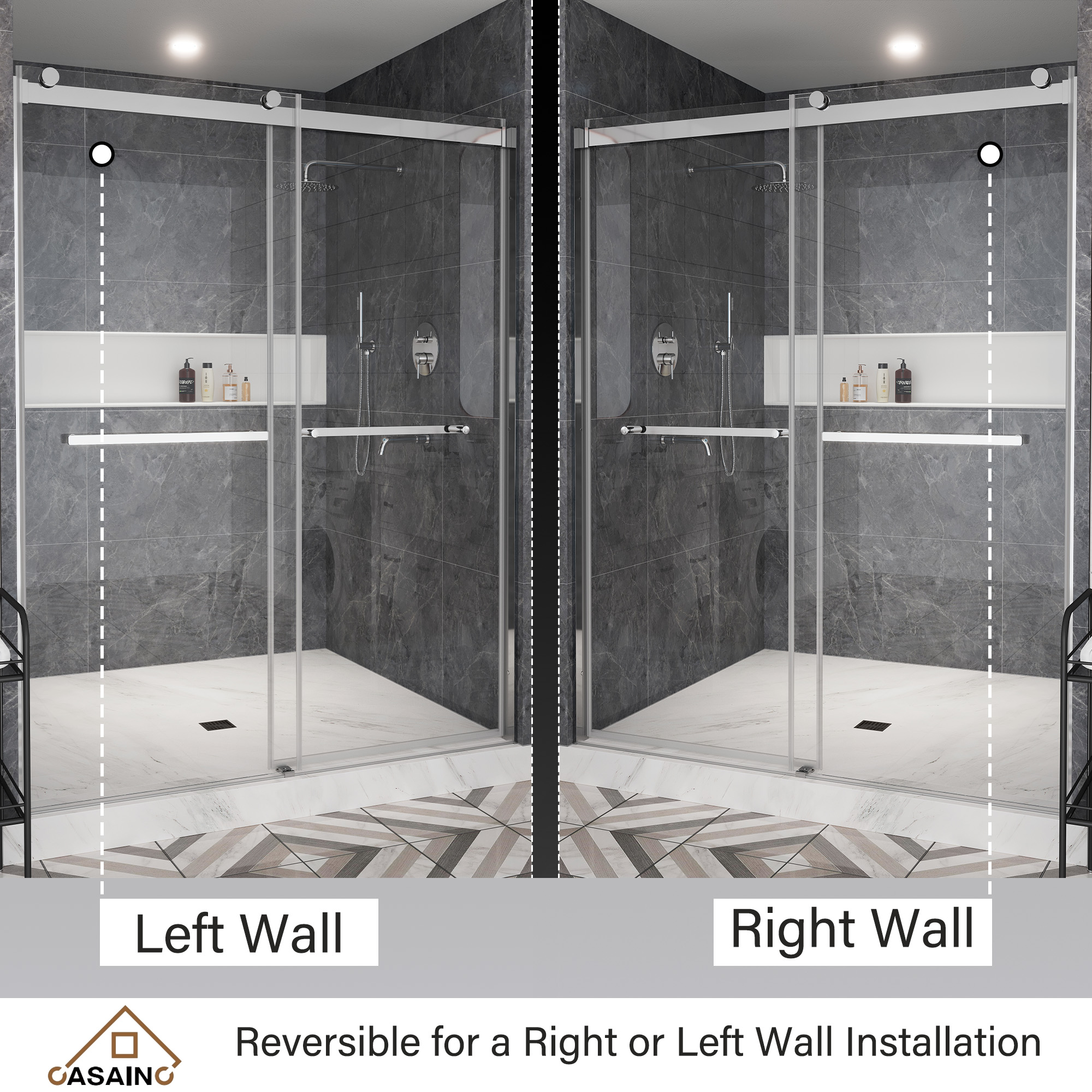 60"x76" Double Sliding Frameless Shower Door in Matte Black/Brushed Nickel/Chrome, 5/16" Thick Tempered Glass Shower Enclosure