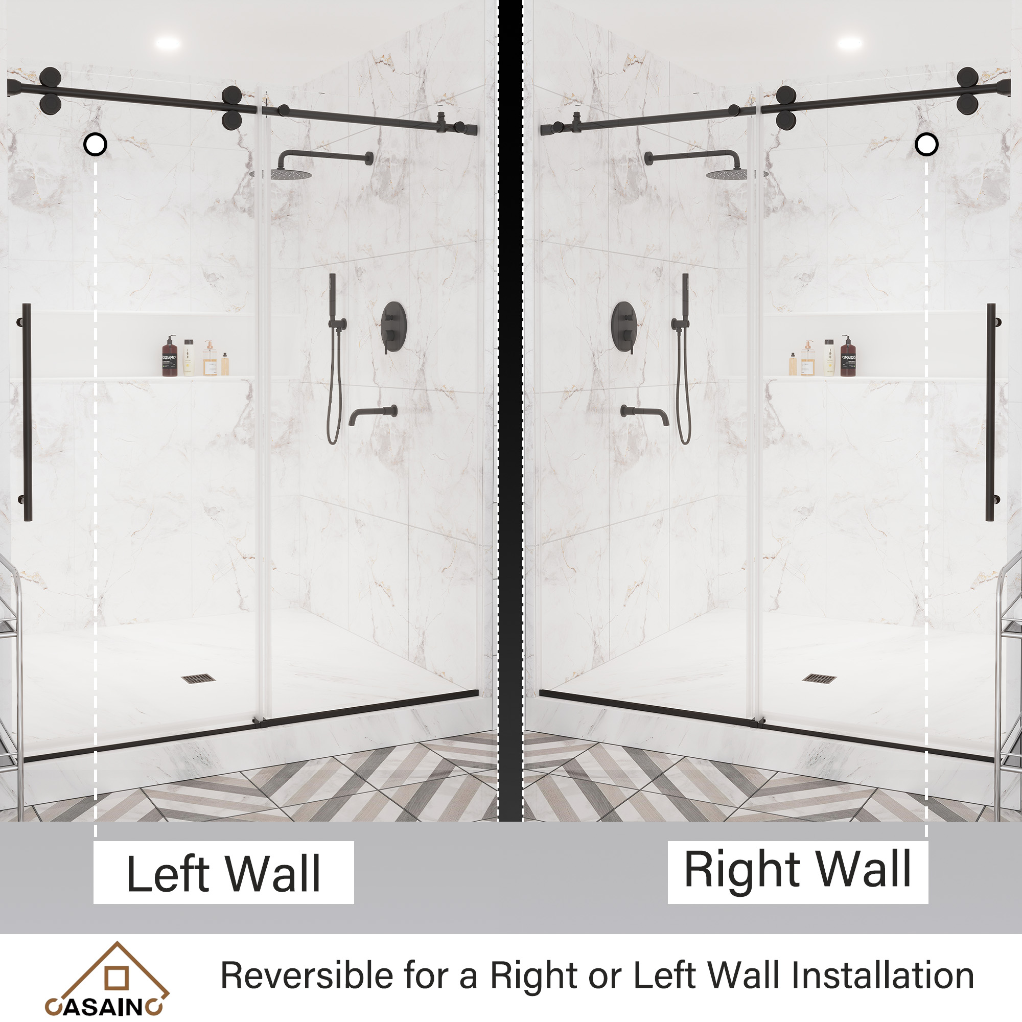 60"x76" Single Sliding Frameless Shower Door in Matte Black/Brushed Nickel/Chrome, 5/16" Thick Tempered Glass with SGCC Certification, Reversible Design