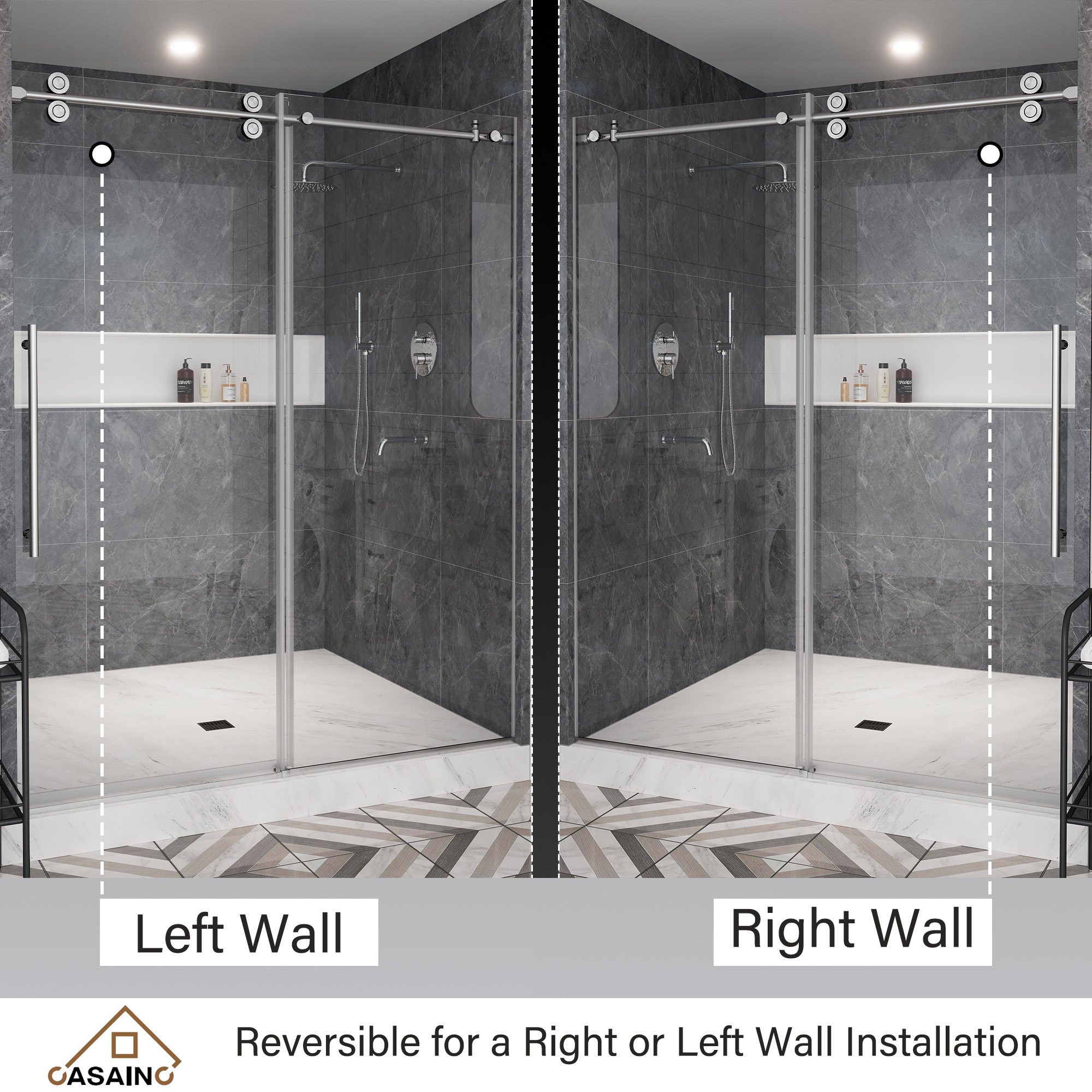 60"x76" Single Sliding Frameless Shower Door in Matte Black/Brushed Nickel/Chrome, 5/16" Thick Tempered Glass with SGCC Certification, Reversible Design