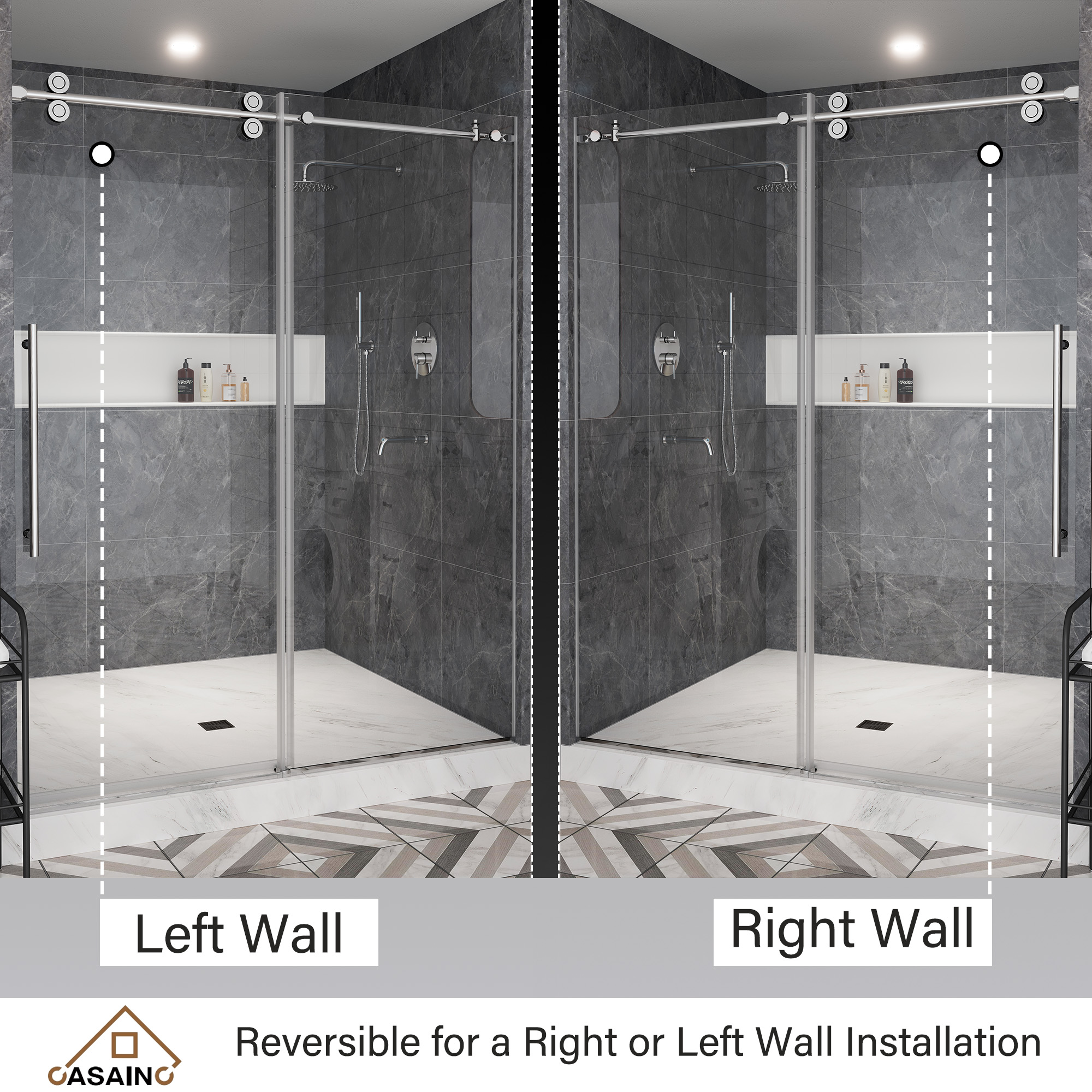 60"x76" Single Sliding Frameless Shower Door in Matte Black/Brushed Nickel/Chrome, 5/16" Thick Tempered Glass with SGCC Certification, Reversible Design