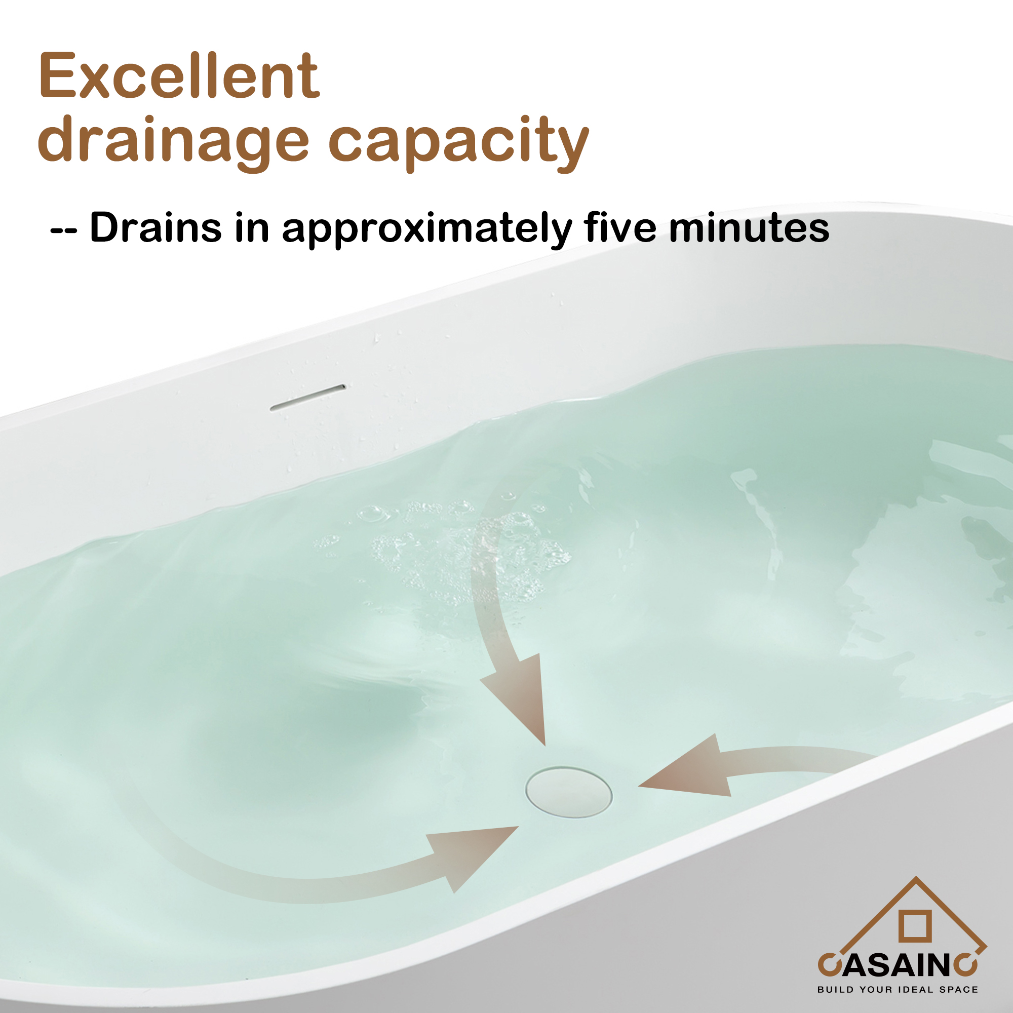 55 inches  Solid Surface Free-Standing Bathtub with Center  Drain in Matte White