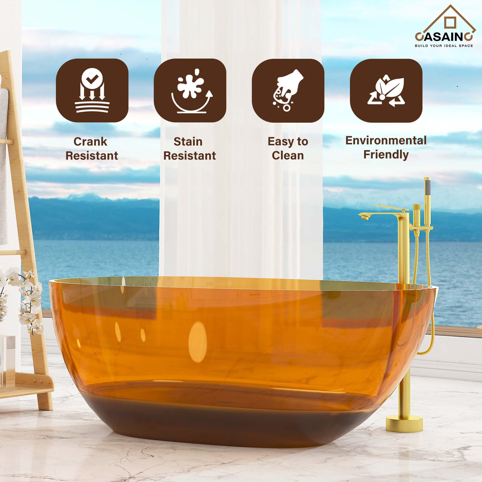 59"/67" Egg-Shaped Transparent Pure Resin Adult Freestanding Bathtub