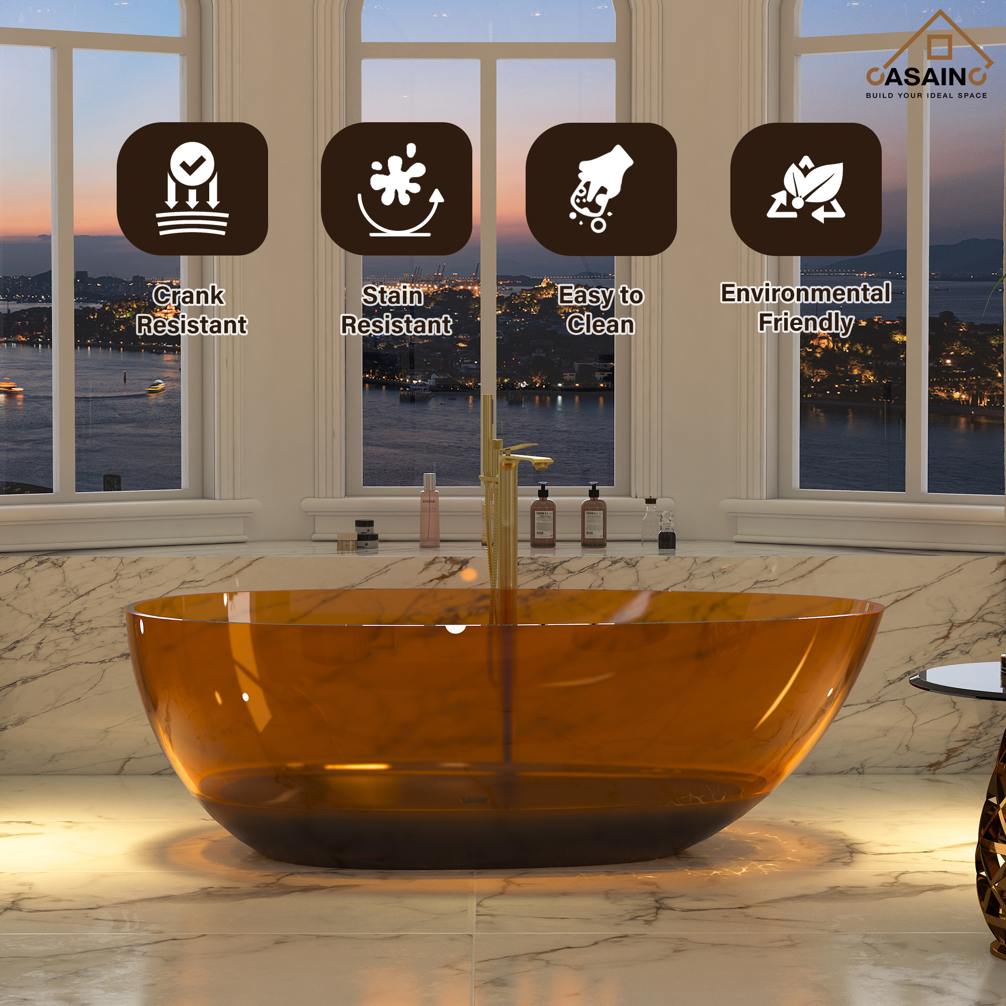 59"/67" Egg-Shaped Transparent Pure Resin Adult Freestanding Bathtub