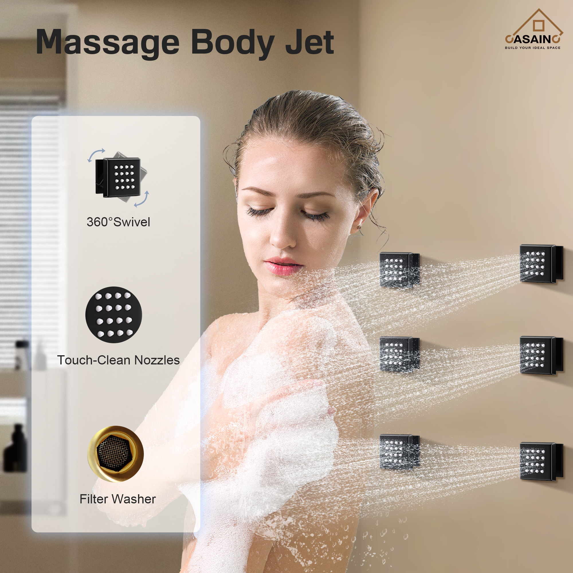 12" Ceiling Mount Rain Shower System with Handheld and Body Jets