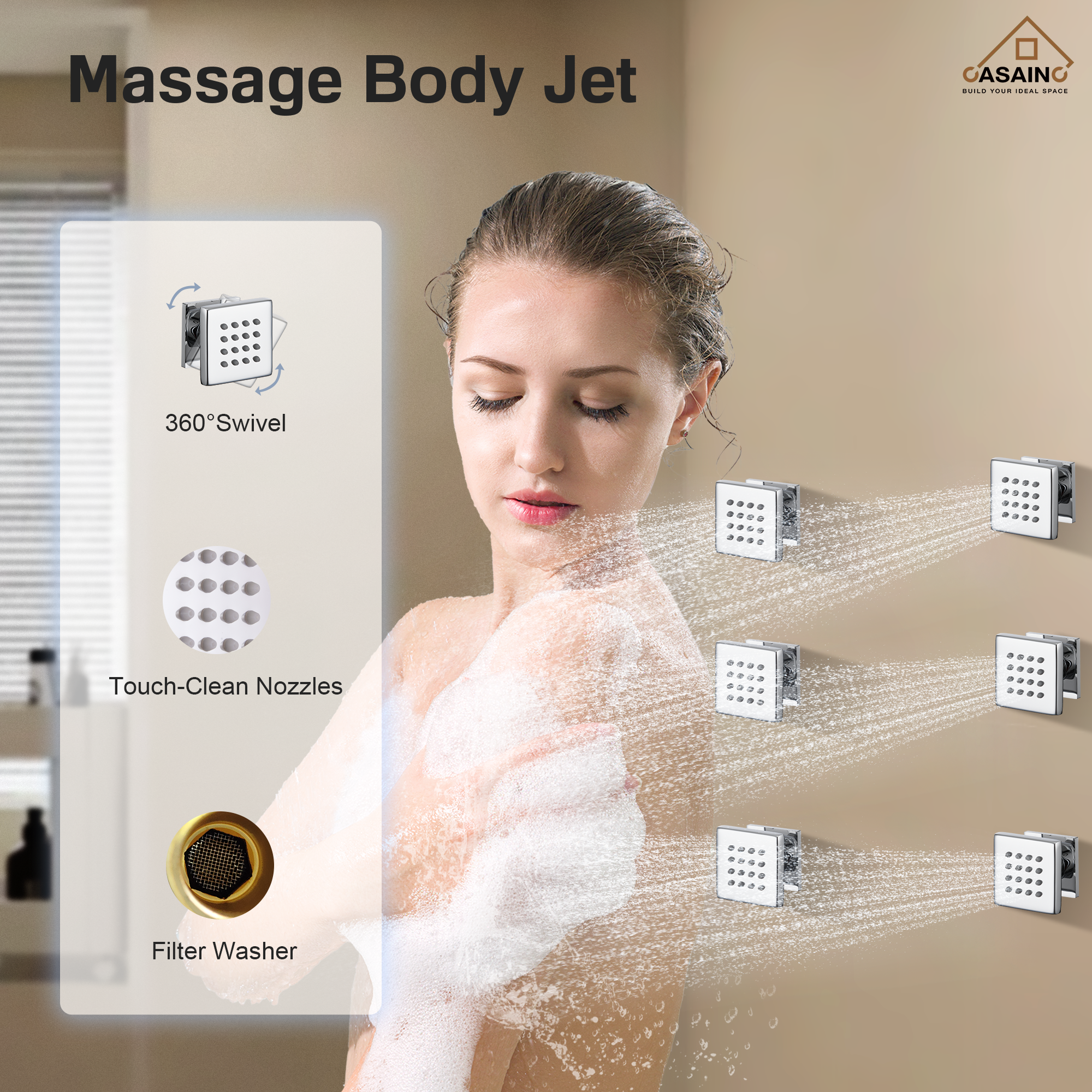 12" Ceiling Mount Rain Shower System with Handheld and Body Jets