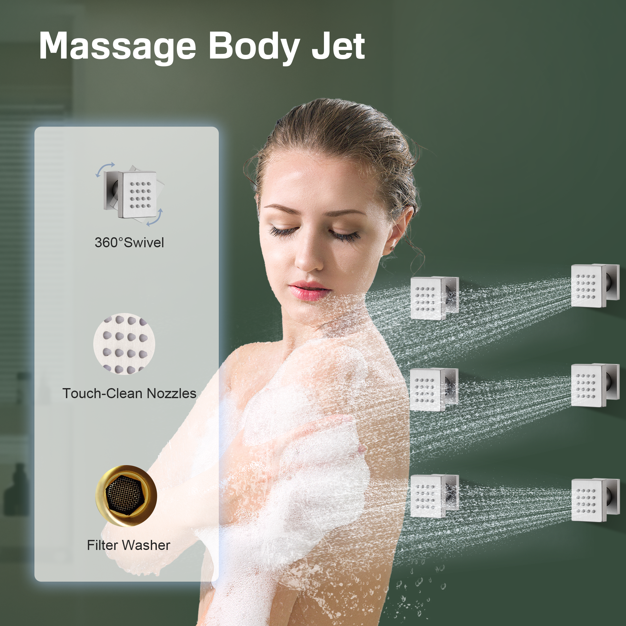 12" Thermostatic Shower System with Rainfall Showerhead & 6 Body Jets