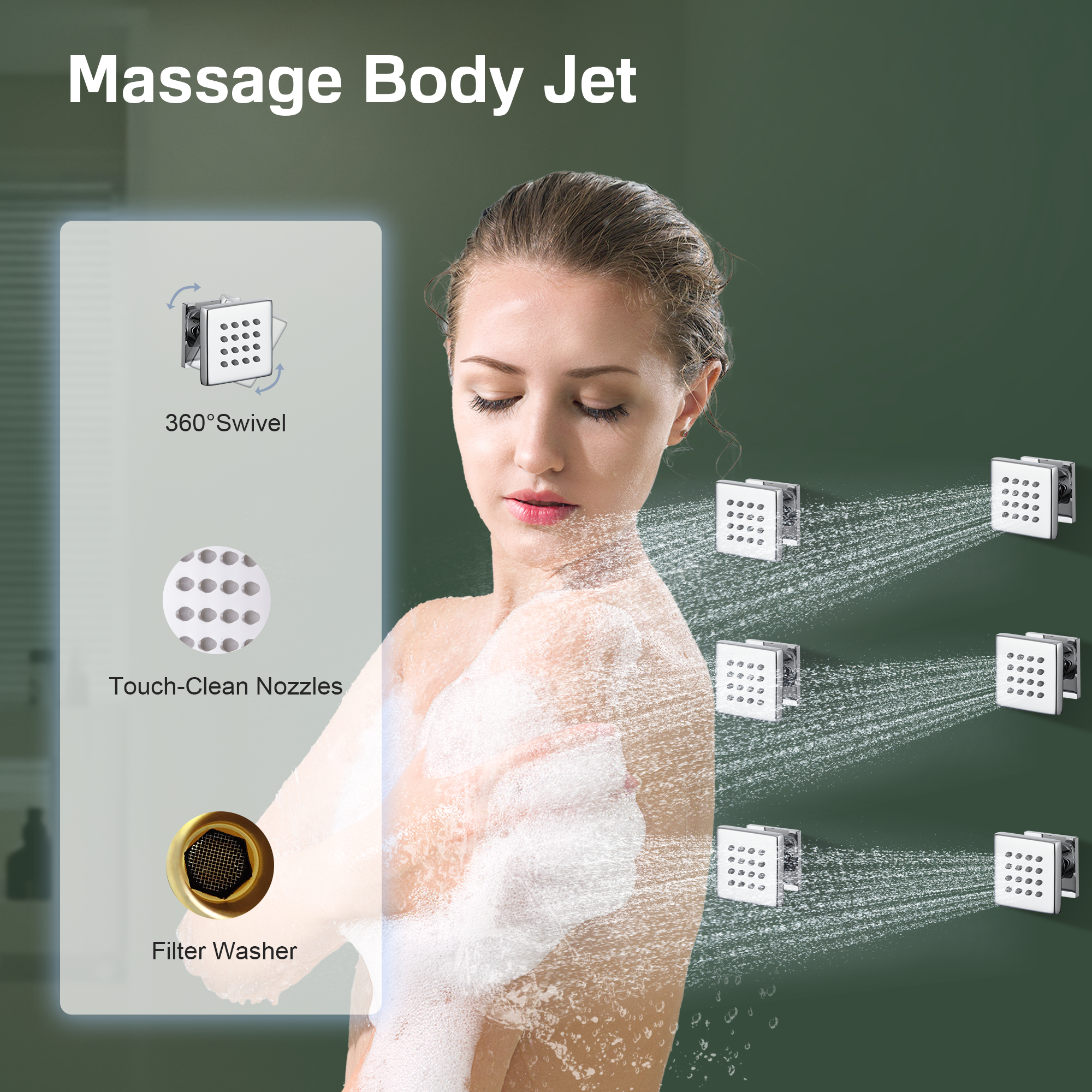 12" Thermostatic Shower System with Rainfall Showerhead & 6 Body Jets