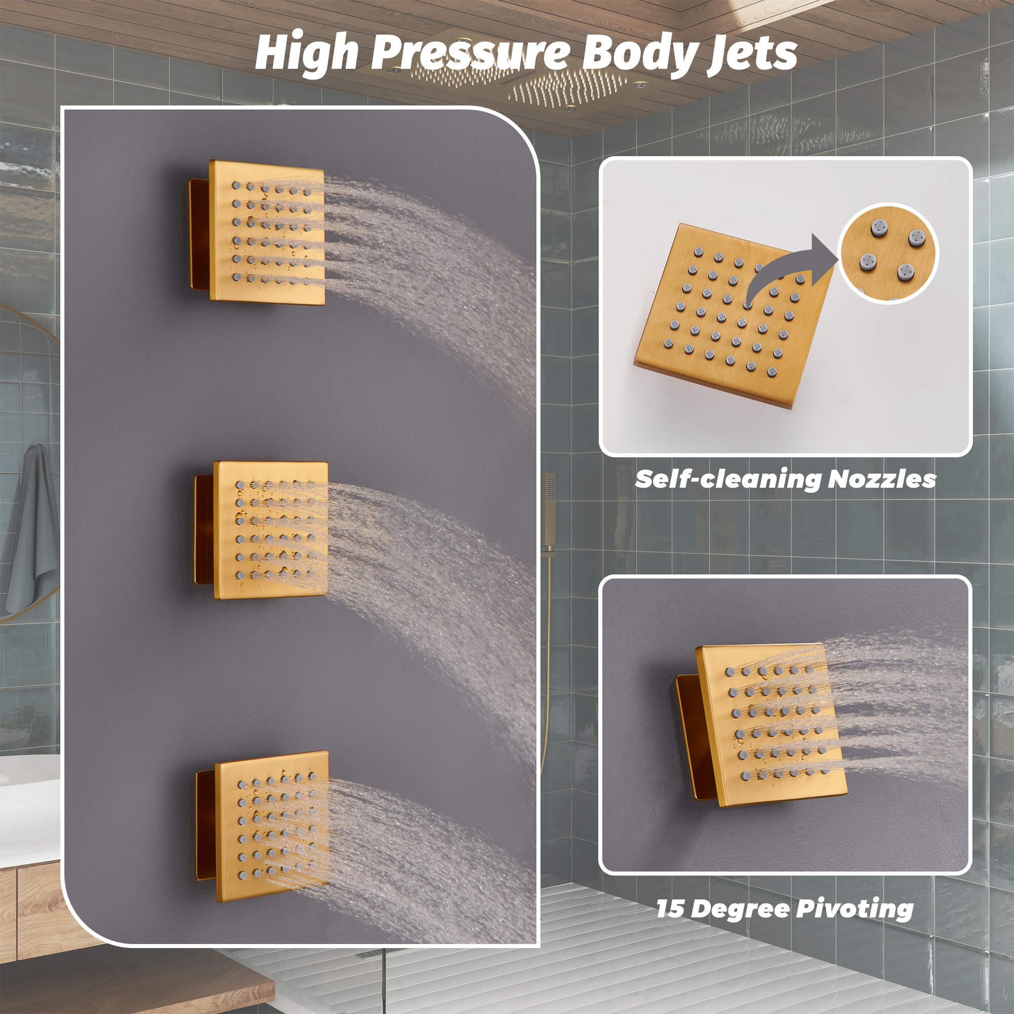 27.6" x 15.7" Luxury Thermostatic Shower System with LED Rainfall & Waterfall