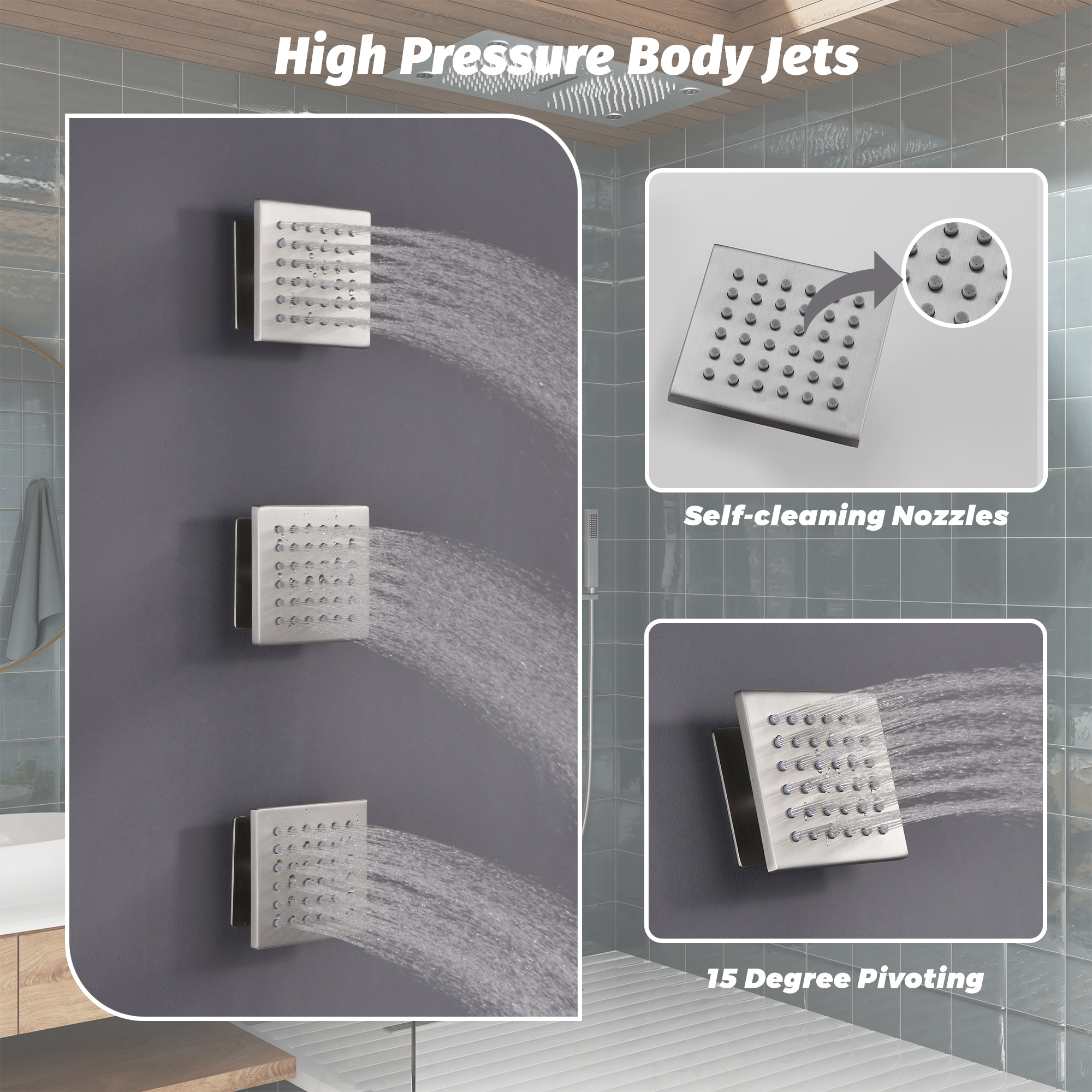 27.6" x 15.7" Luxury Thermostatic Shower System with LED Rainfall & Waterfall