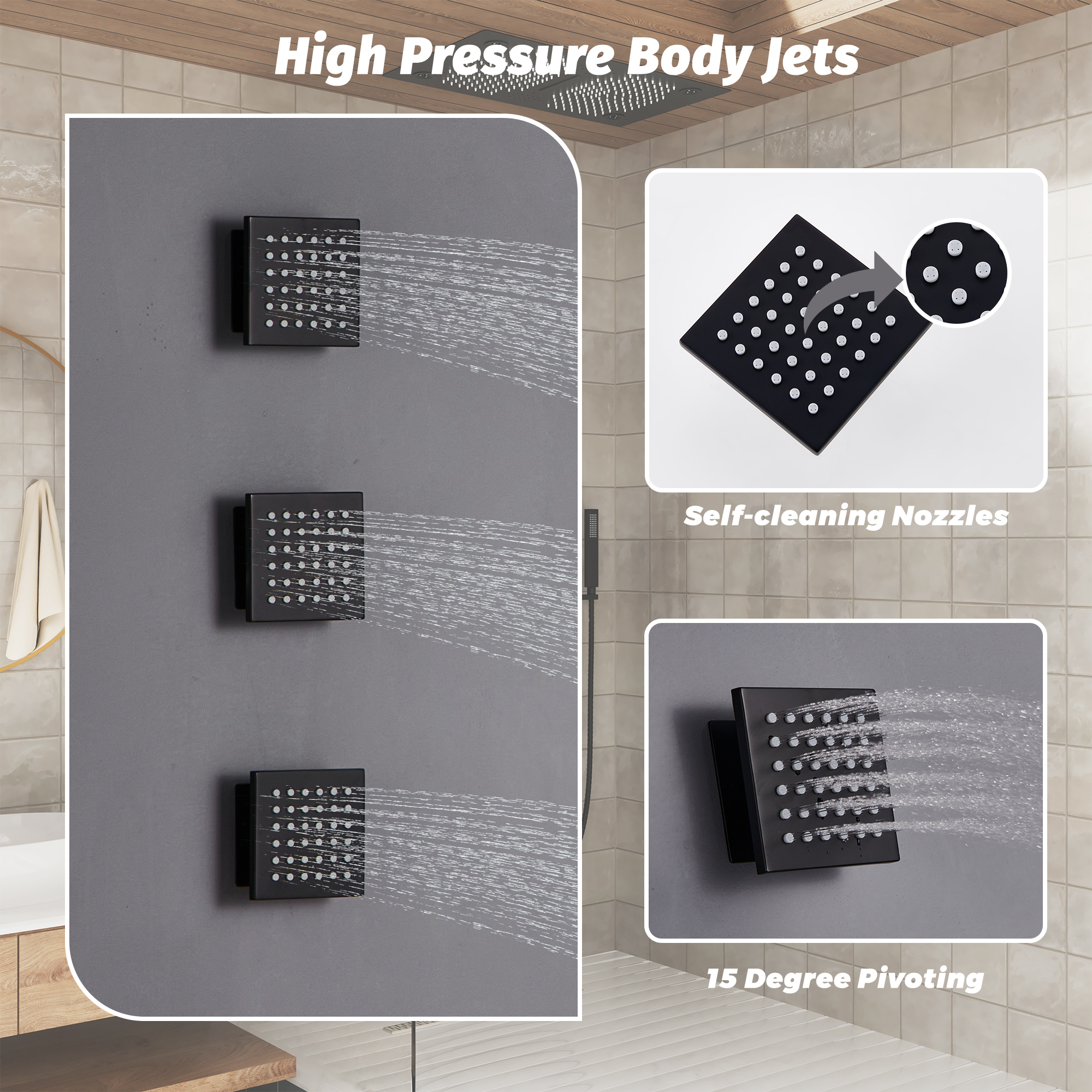 27.6" x 15.7" Luxury Thermostatic Shower System with LED Rainfall & Waterfall