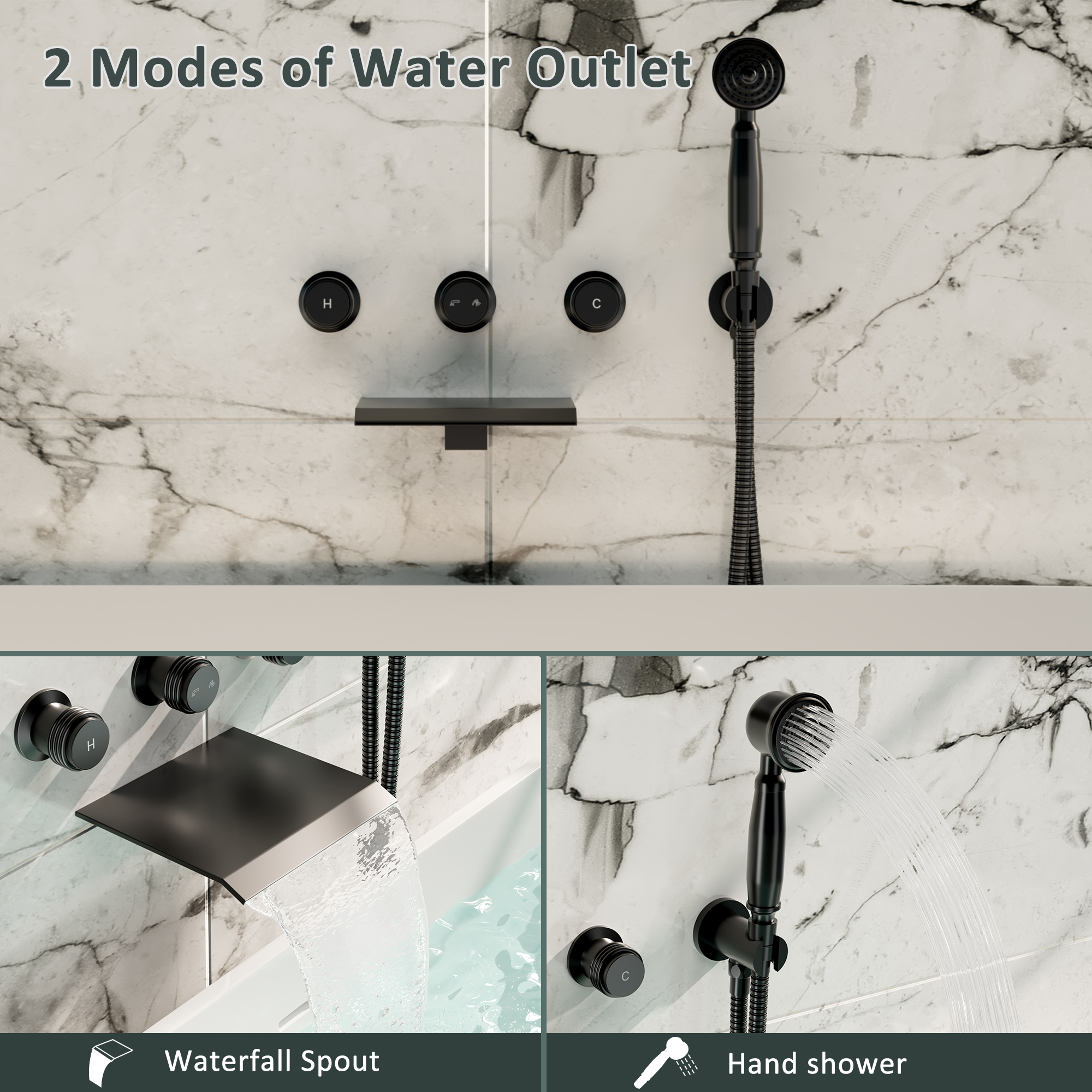 Wall-Mounted Waterfall Bathtub Faucet with Handheld Shower