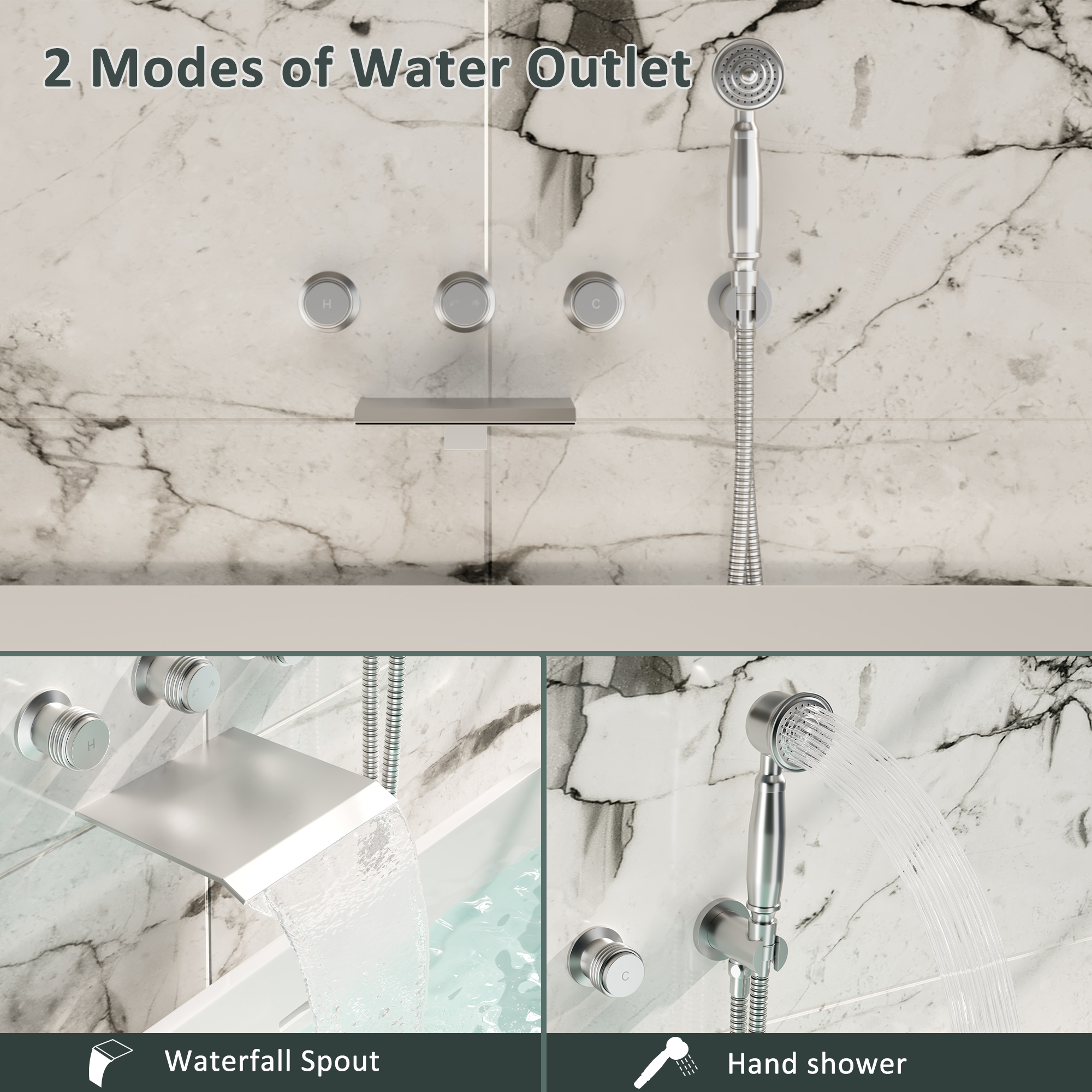 Wall-Mounted Waterfall Bathtub Faucet with Handheld Shower