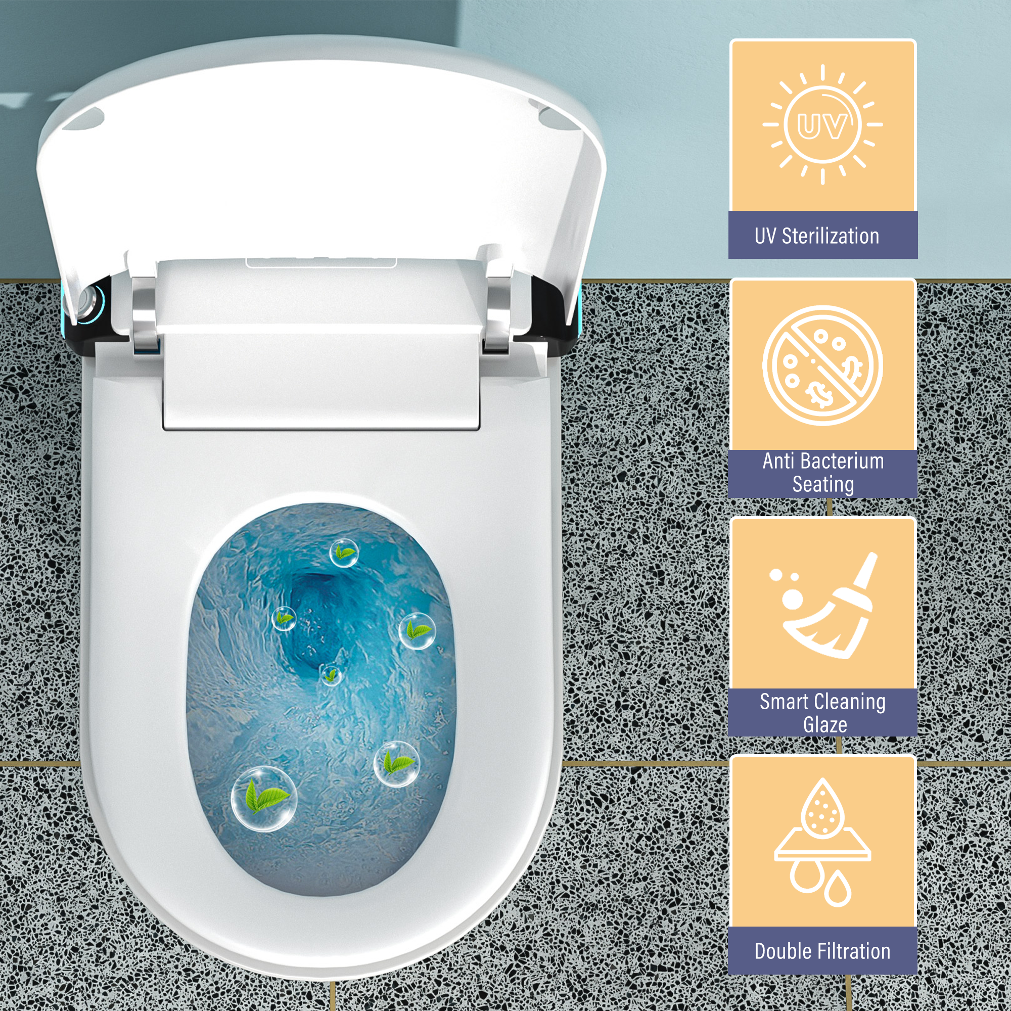 White Electric Smart Bidet Toilet with Foot Sensor Flush 1.28 GPF