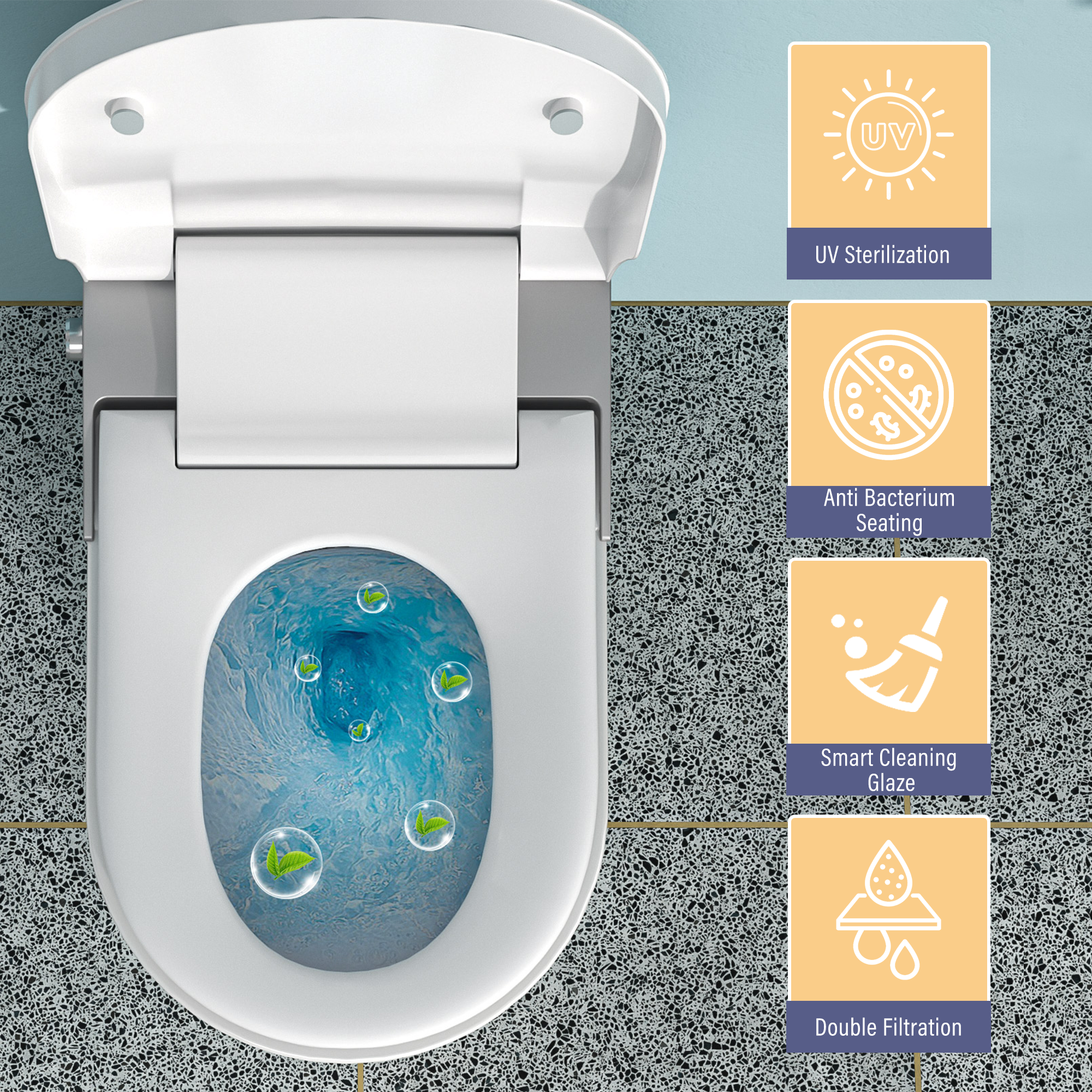 Electric Smart Bidet Toilet 1.28 GPF White Heated Seat Auto Flush