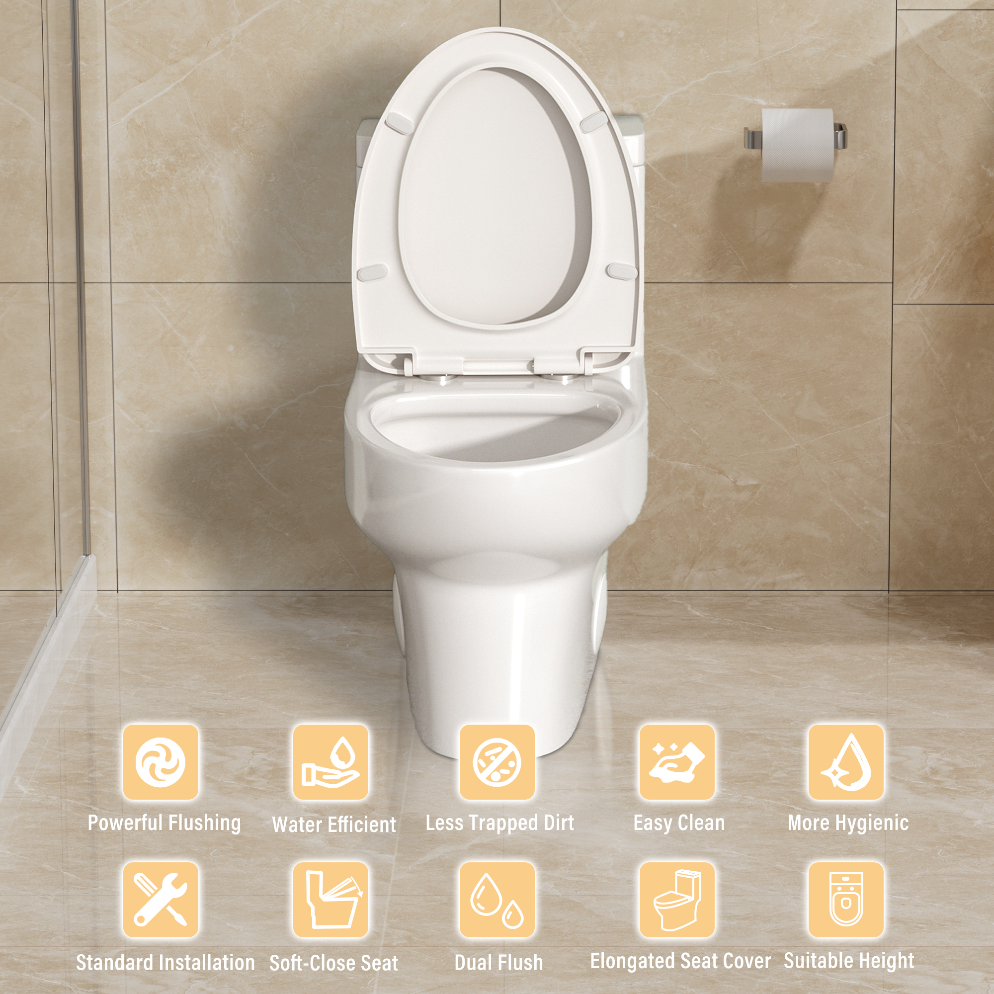 White Elongated One-Piece Toilet with Dual Flush and Seat Included