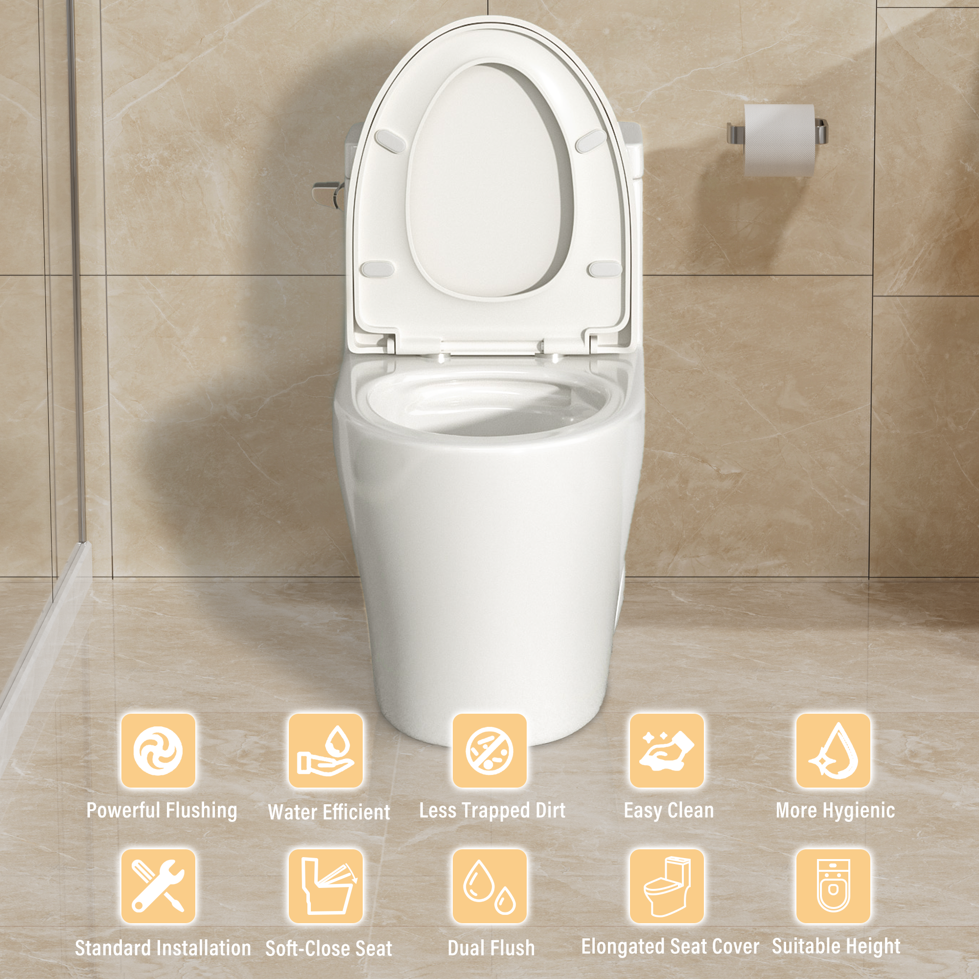 Floor-Mounted Elongated Ceramic Toilet with Seat 1.28 GPF Single Flush
